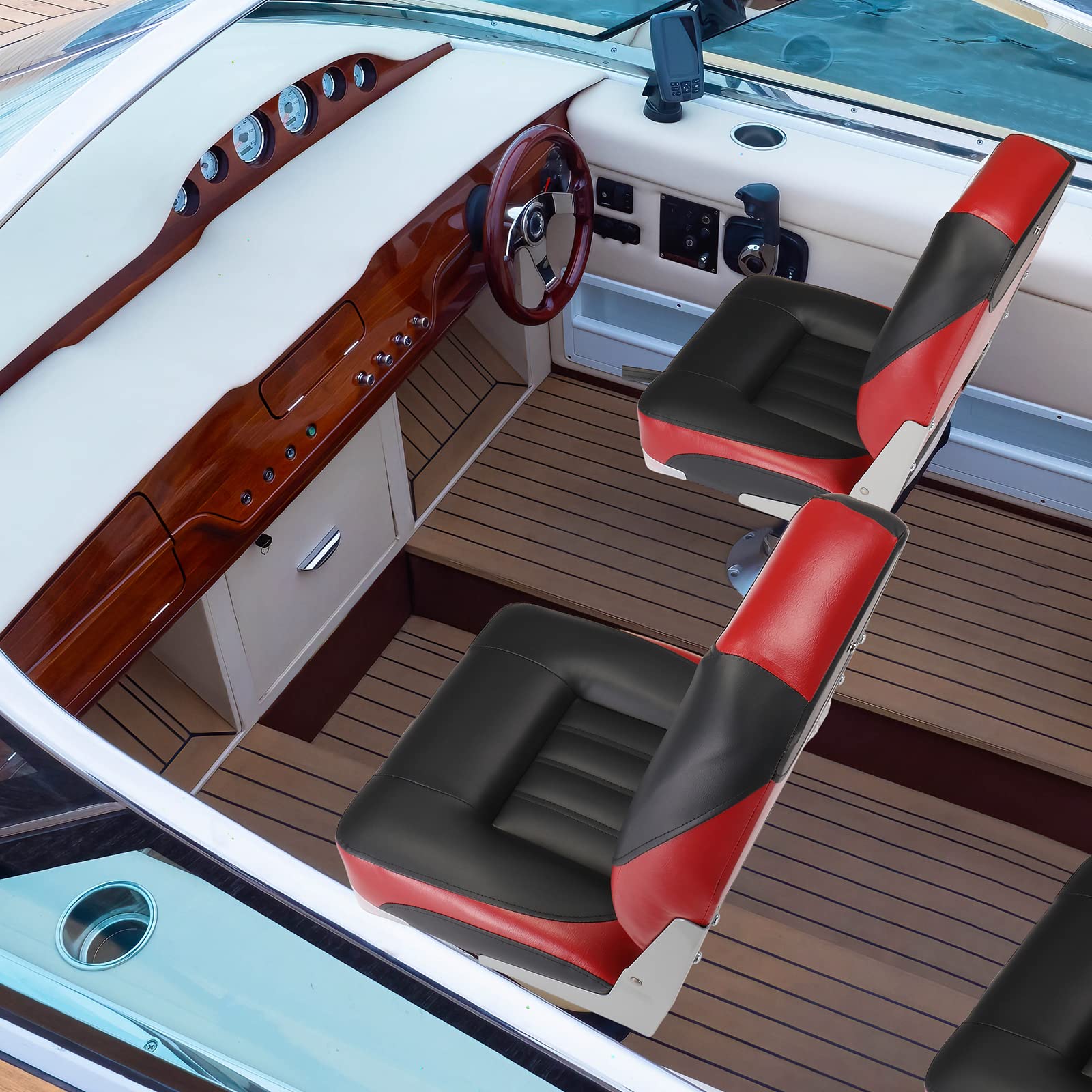 PEXMOR Boat Seats, Low/High Back, Folding, Waterproof, Captain Seat, 2 Packs (High Back-Blue & White)