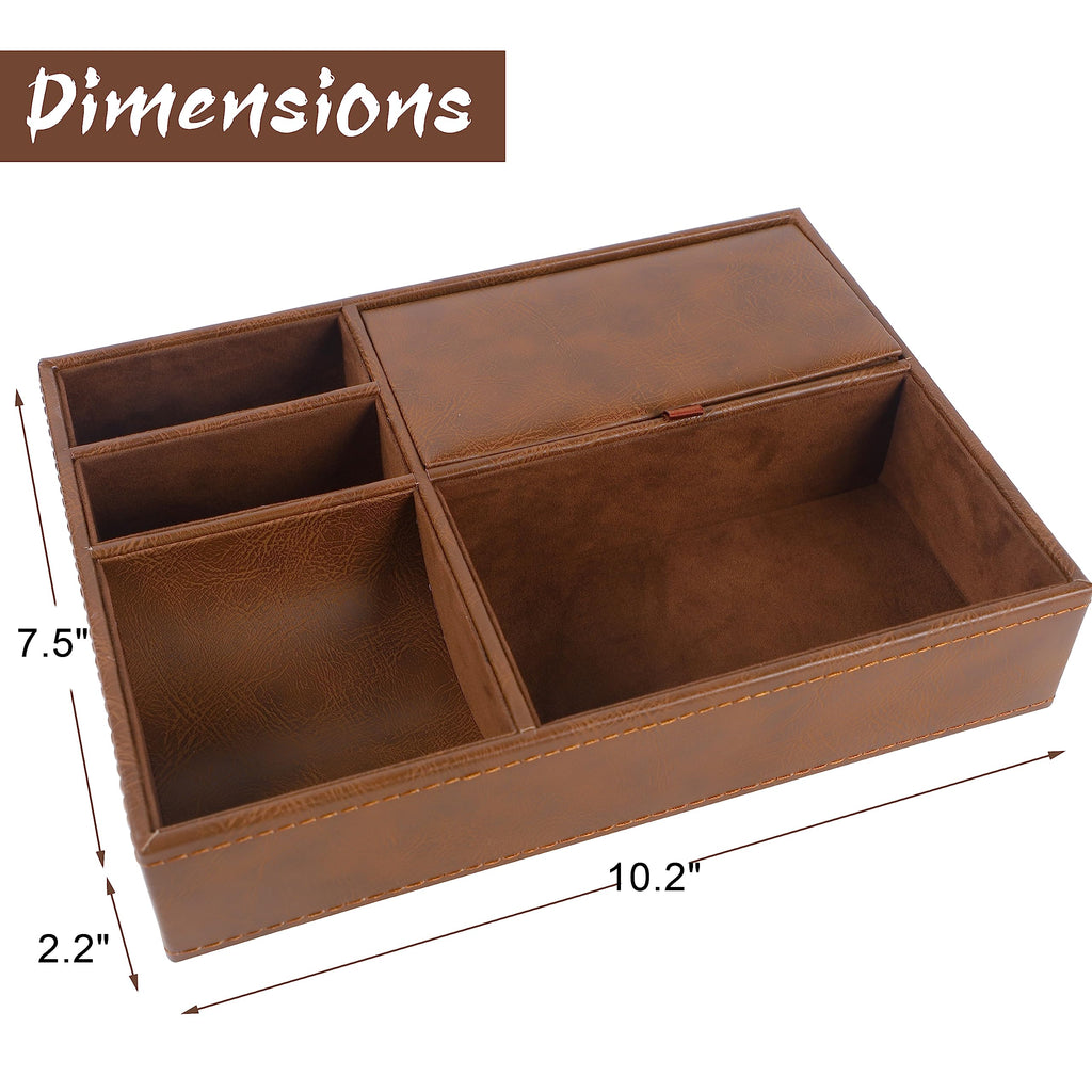 Zcaukya Men's Valet Tray, Jewelry Box Nightstand Organizer with 5 Compartments for Phone Keys Wallet Watch Glasses, Faux Leather Dresser Entryway Catchall Holder for Father's Day Gift (Black)