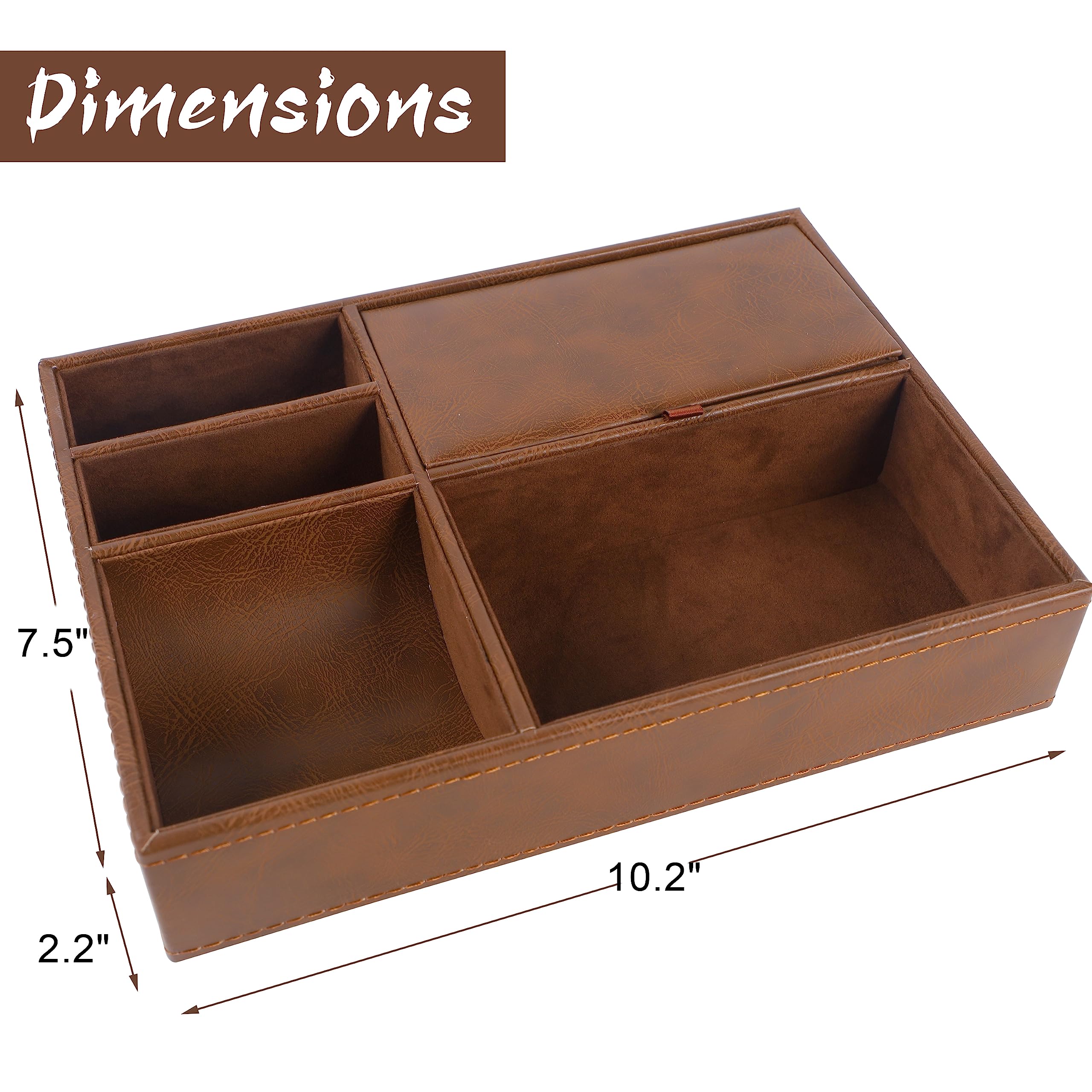 Zcaukya Men's Valet Tray, Jewelry Box Nightstand Organizer with 5 Compartments for Phone Keys Wallet Watch Glasses, Faux Leather Dresser Entryway Catchall Holder for Father's Day Gift (Black)