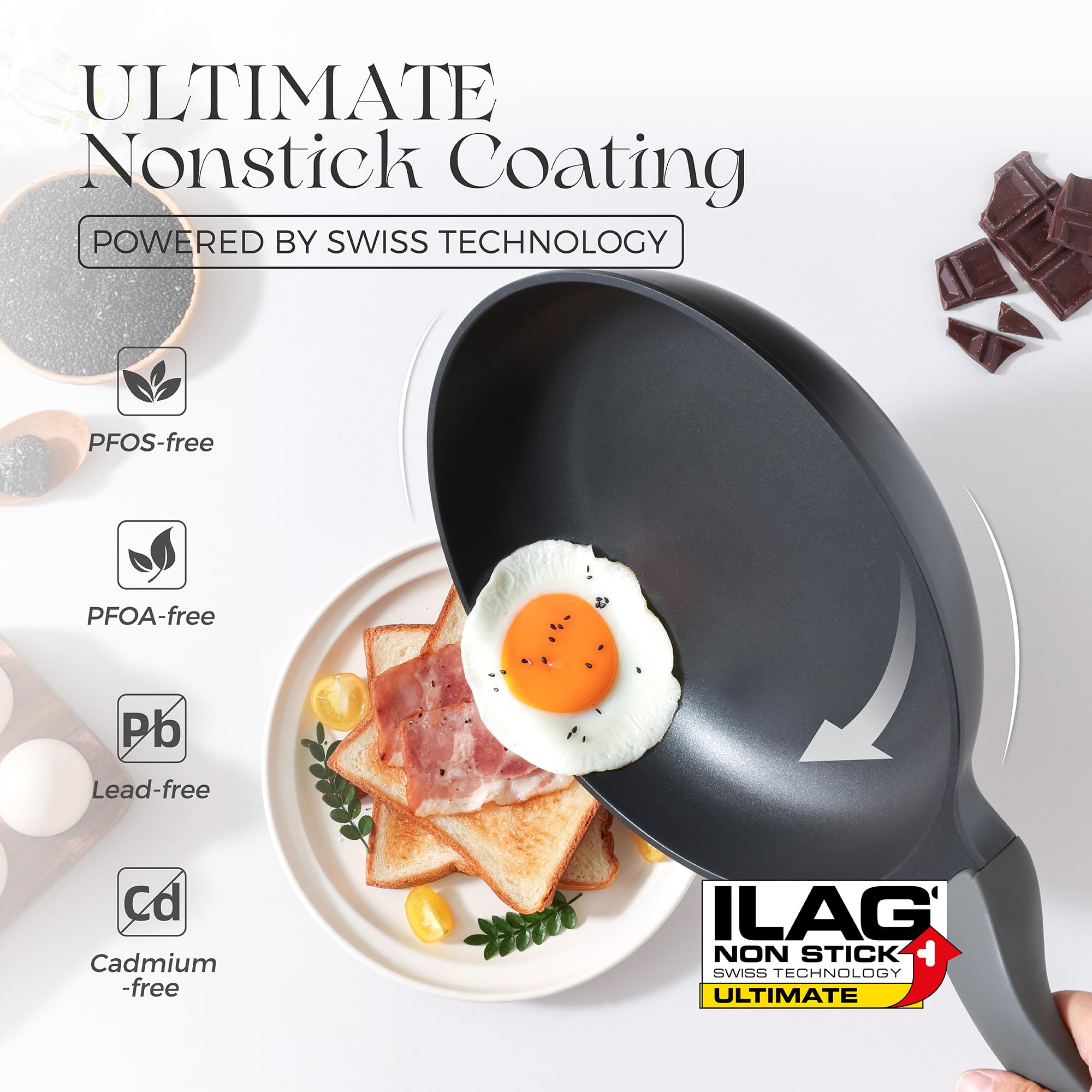 PRICUSIS Nonstick Frying Pan, 8/10/12 Inch Skillet with Stay Cool Handle, Fully Coated, Induction Compatible, 100% Dishwasher Safe, PFOA Free（10 Inch, Black Sesame）