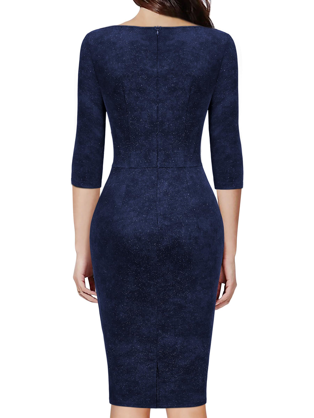 MIUSOL Women's Retro Ruffle Style 3/4 Sleeve Sparkly Cocktail Dress
