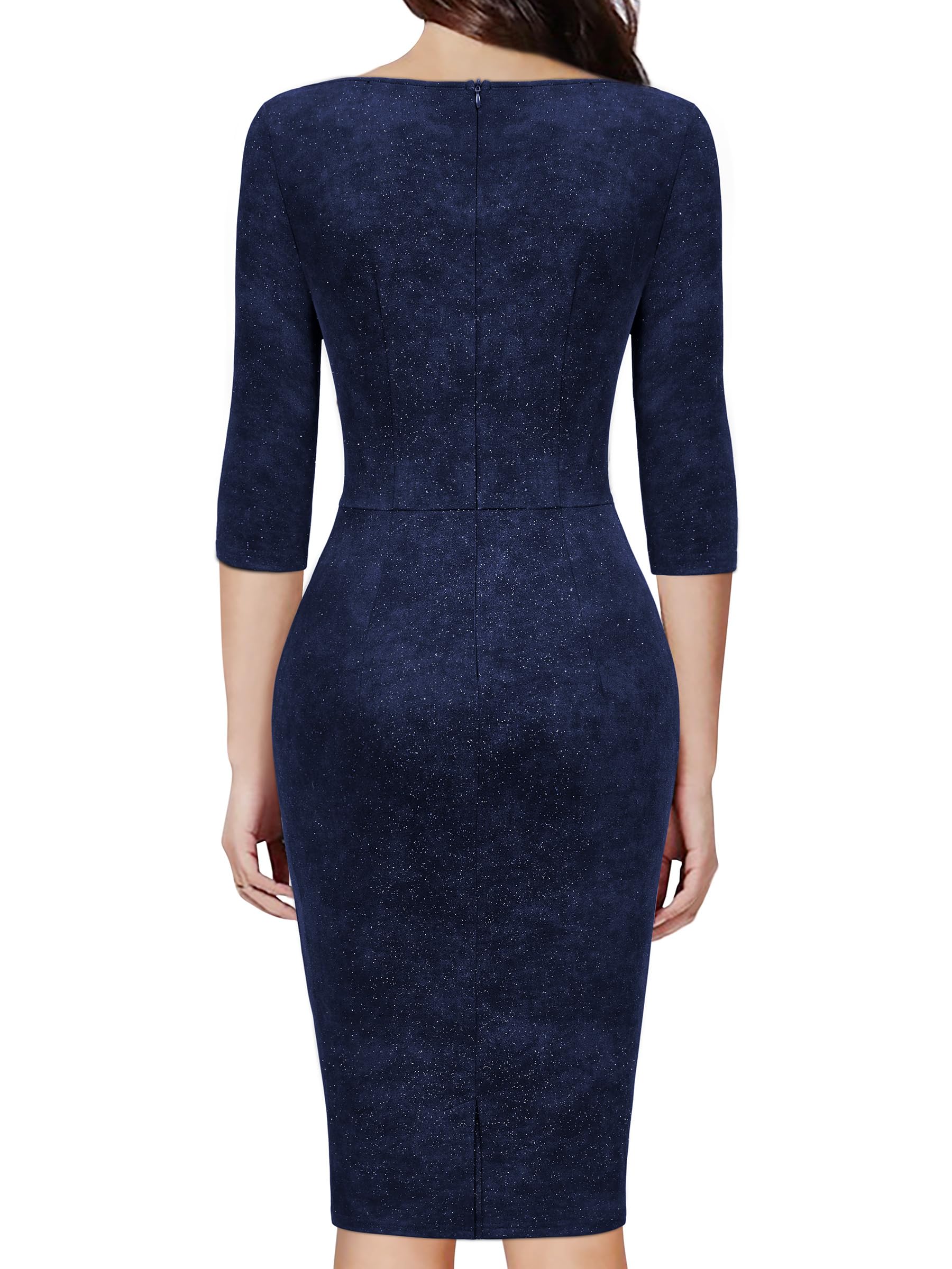 MIUSOL Women's Retro Ruffle Style 3/4 Sleeve Sparkly Cocktail Dress
