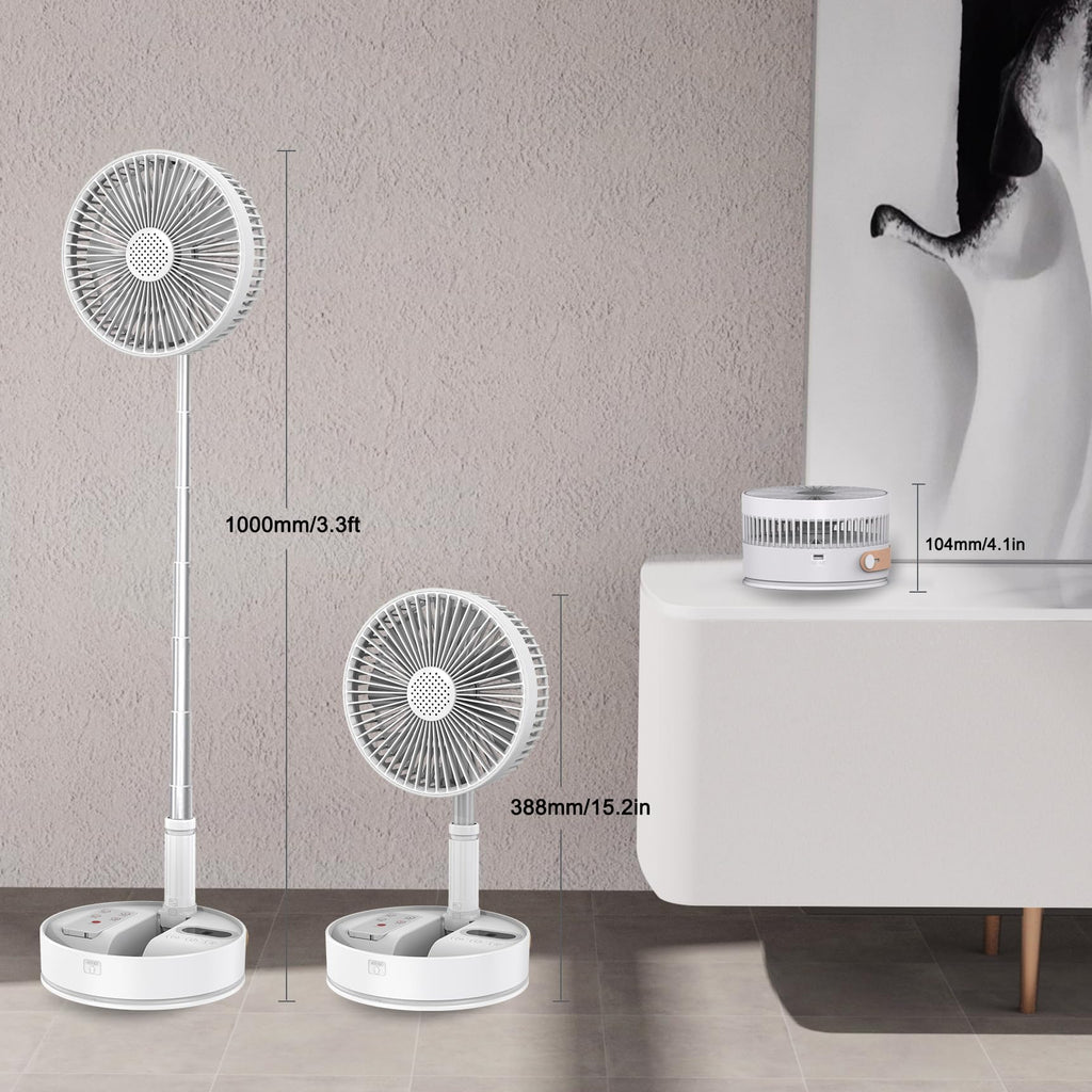 UN UNITEDTIME Portable Fan Foldable Rechargeable [Remote Control ] Battery Operated Foldaway Standing Pedestal Collapsible Fan, 4 Speed, Timer for Camping Travel, Bedroom (Black)