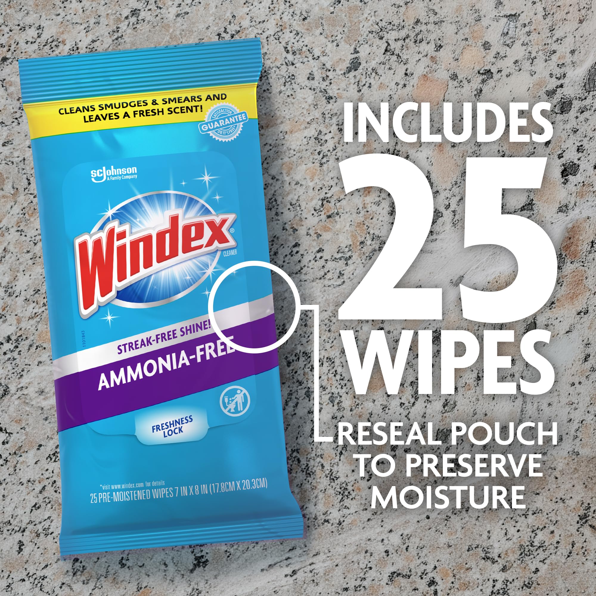 Windex Wipes Glass Cleaning Ammonia Free, Pre-Moistened Wipes for Cleaning All Glass Surfaces, Crystal Rain Fresh Scent, 25 Count