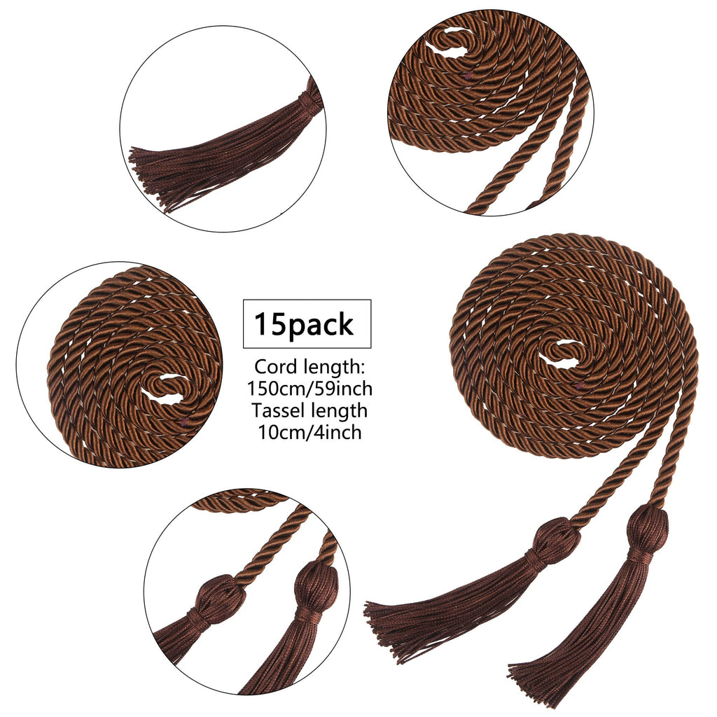 15 Pieces Graduation Honor Cord Braided Honor Cords with Tassels for Graduation Students (Black)