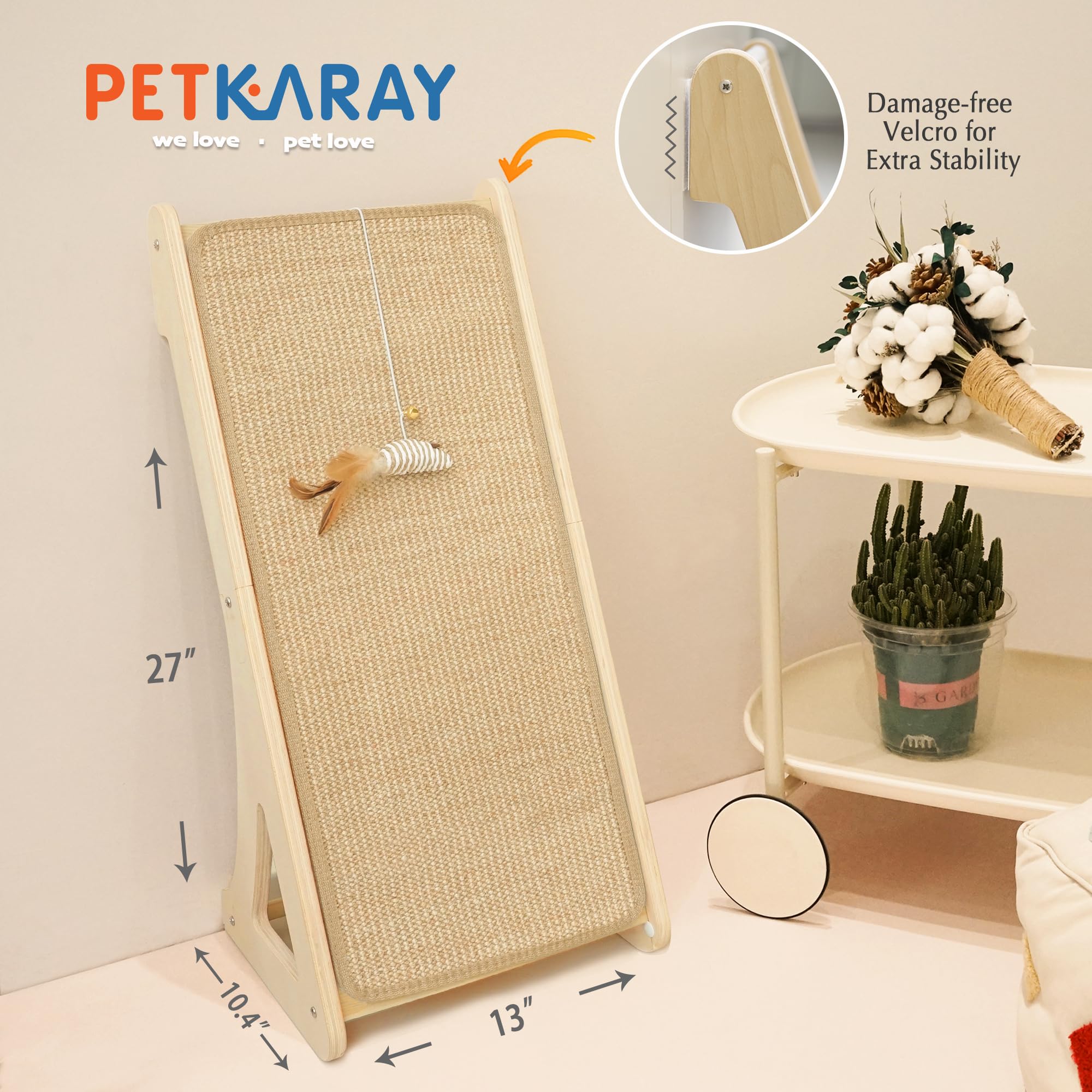 PETKARAY Couch Corner Cat Scratcher, 28.5" Sisal Scratching Post for Cats | Corner Wall Scratch Pad for Furniture Protection, Large Vertical Cat Scratching Post with Plush Base