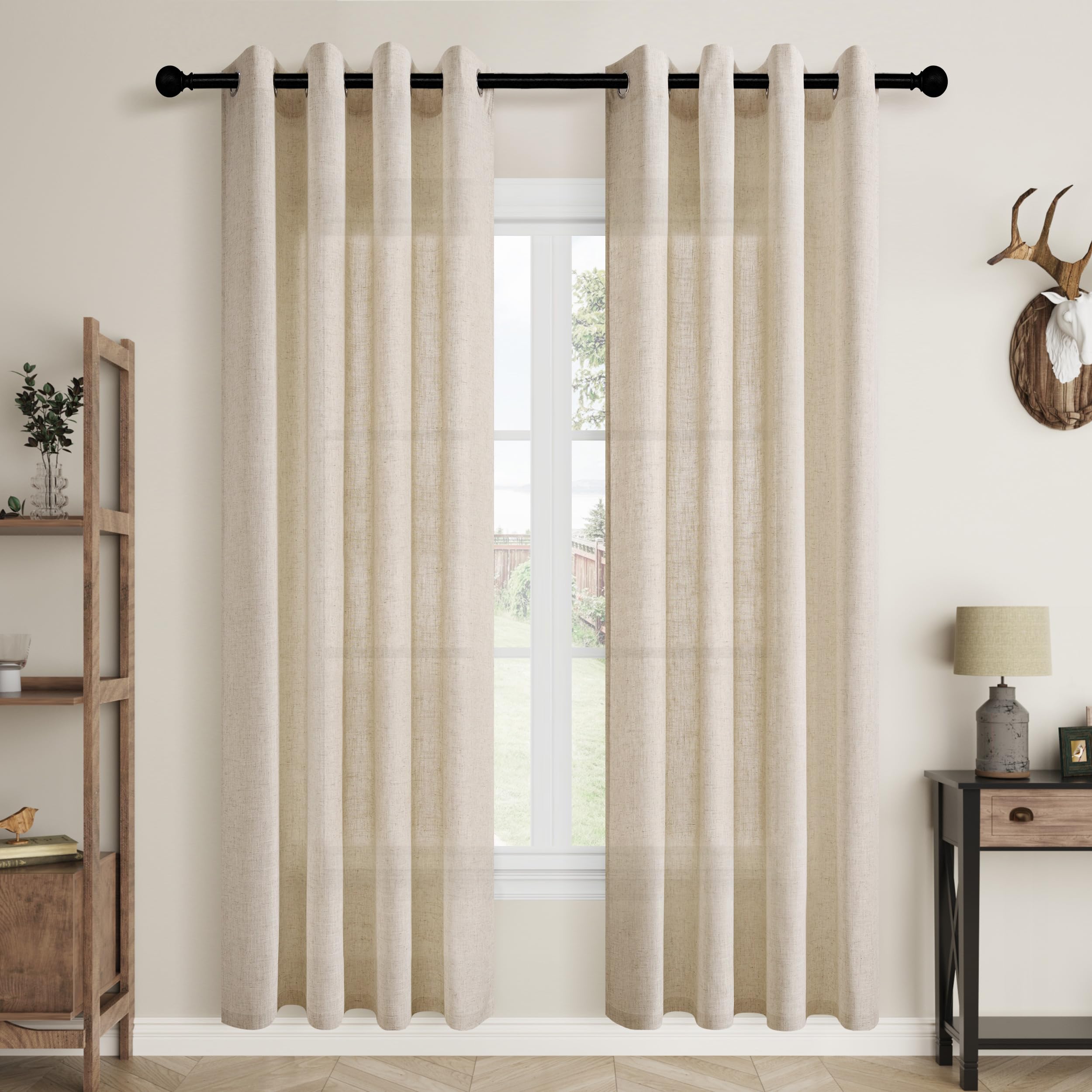Aersas Black Bedroom Linen Curtains 63 Inch Length 2 Panel Privacy Energy Efficient Semi Sheer Black Linen Drapes for Living Room Modern Farmhouse Grommet Window Curtain for Nursery Office 52x63