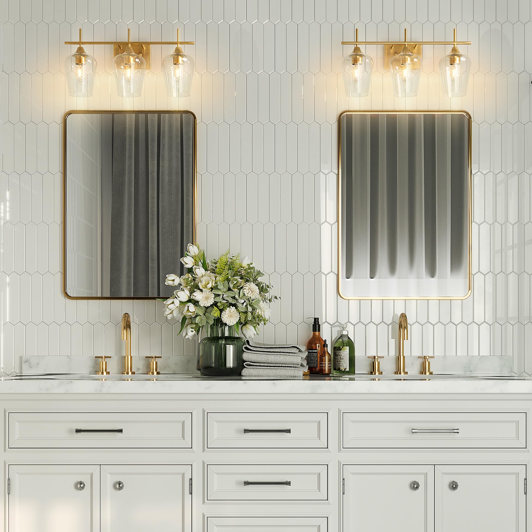 VONLUCE Bathroom Vanity Light, 2 Light Bathroom Light Fixture Over Mirror, Bathroom Wall Lamp with Clear Glass, Modern Brushed Nickel Vanity Lighting fixtures for Bathroom, Bedroom, Hallway