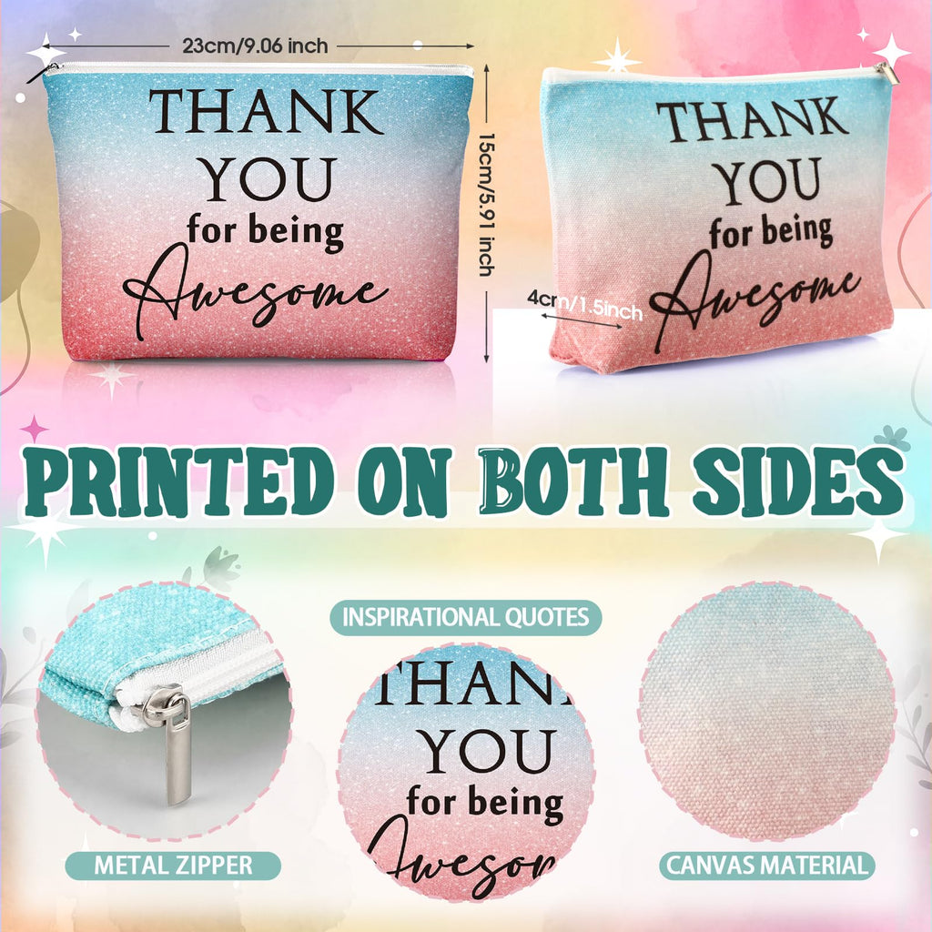 Vercraft 20 Pcs Employee Appreciation Gift for Women Inspirational Canvas Makeup Bag Portable Compact Mirror Bulk Cosmetic Bag Thank You Party Favor for Women Coworker Nurse (Bohemian,Boho)
