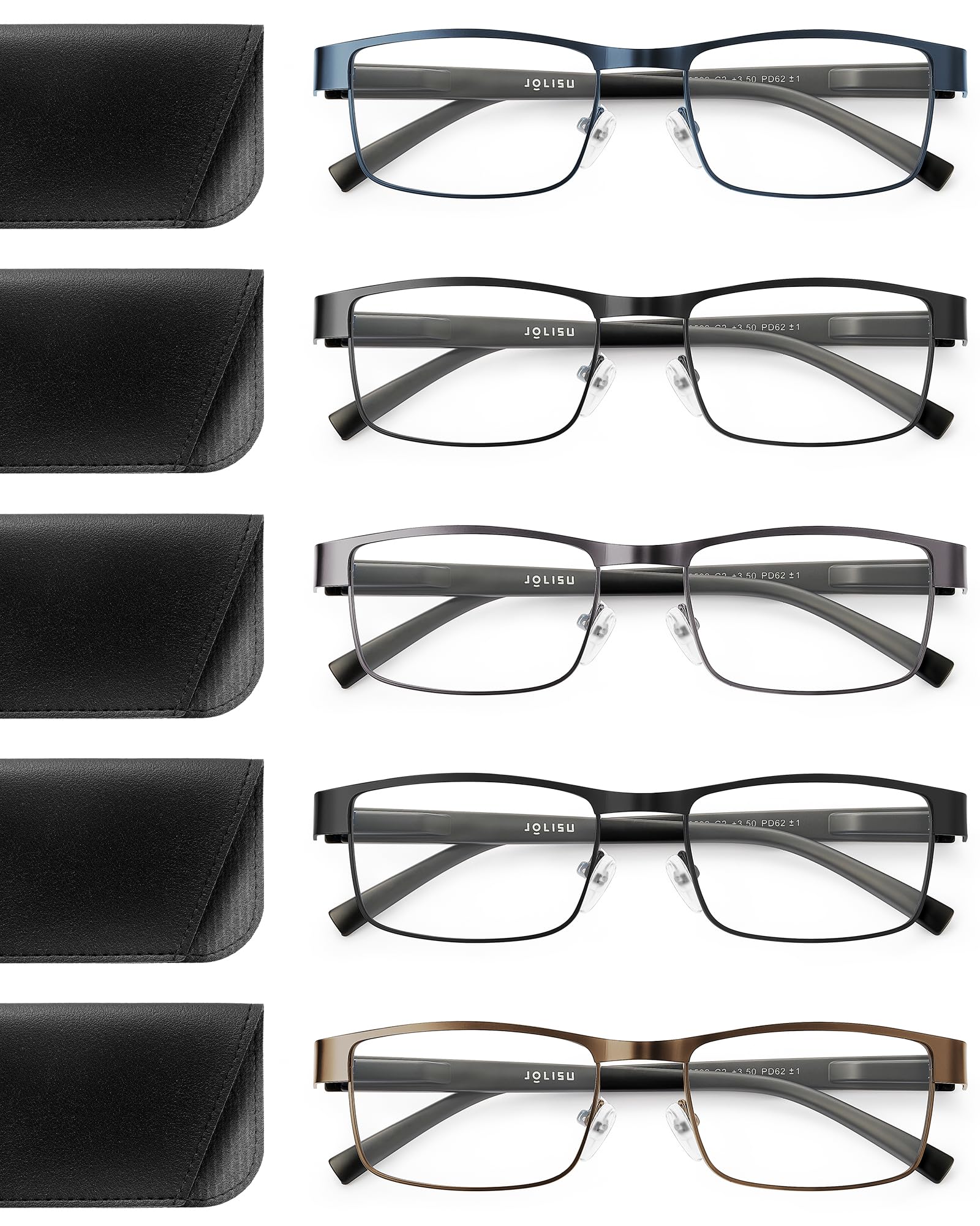 JOLISU 5PCS Reading Glasses Men - Blue Light Blocking Computer Metal Thin Frame Readers For Mens/Women （0.5）