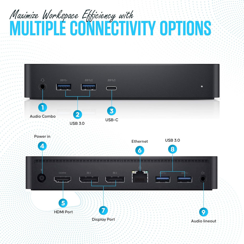 D6000 Dell Docking Station Dual Monitor with USB 3.0 & USB C - Universal Dock with 130W & HDMI Cable (Renewed)