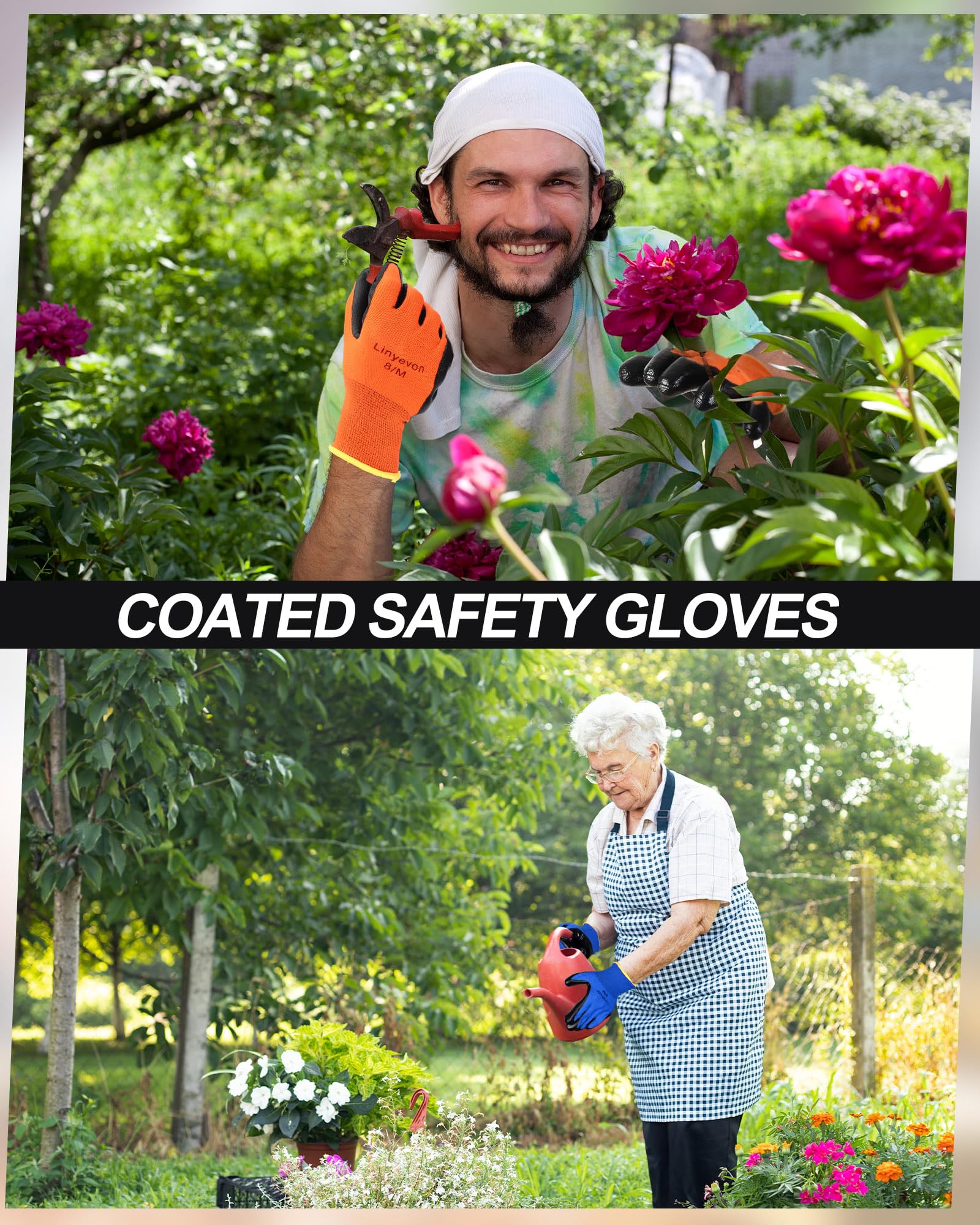 Maxcheck PU Coated Gloves Bulk, Reusable Rubber Safety Gloves for Men Women Work Warehouse, Mechanic, Woodworking
