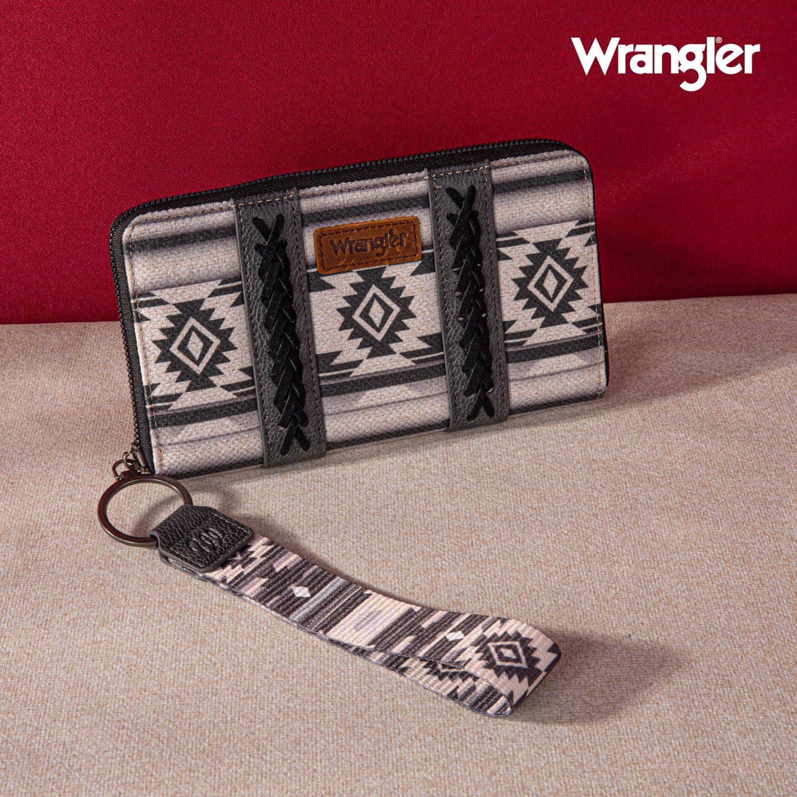 Wrangler Wallet Purse for Women Western Aztec Clutch Wristlet Wallet with Credit Card Holder