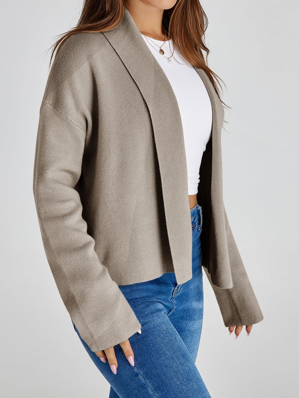 Saodimallsu Womens Cropped Cardigan Open Front Shawl 2026 Fall Trendy Long Sleeve Sweater Jacket