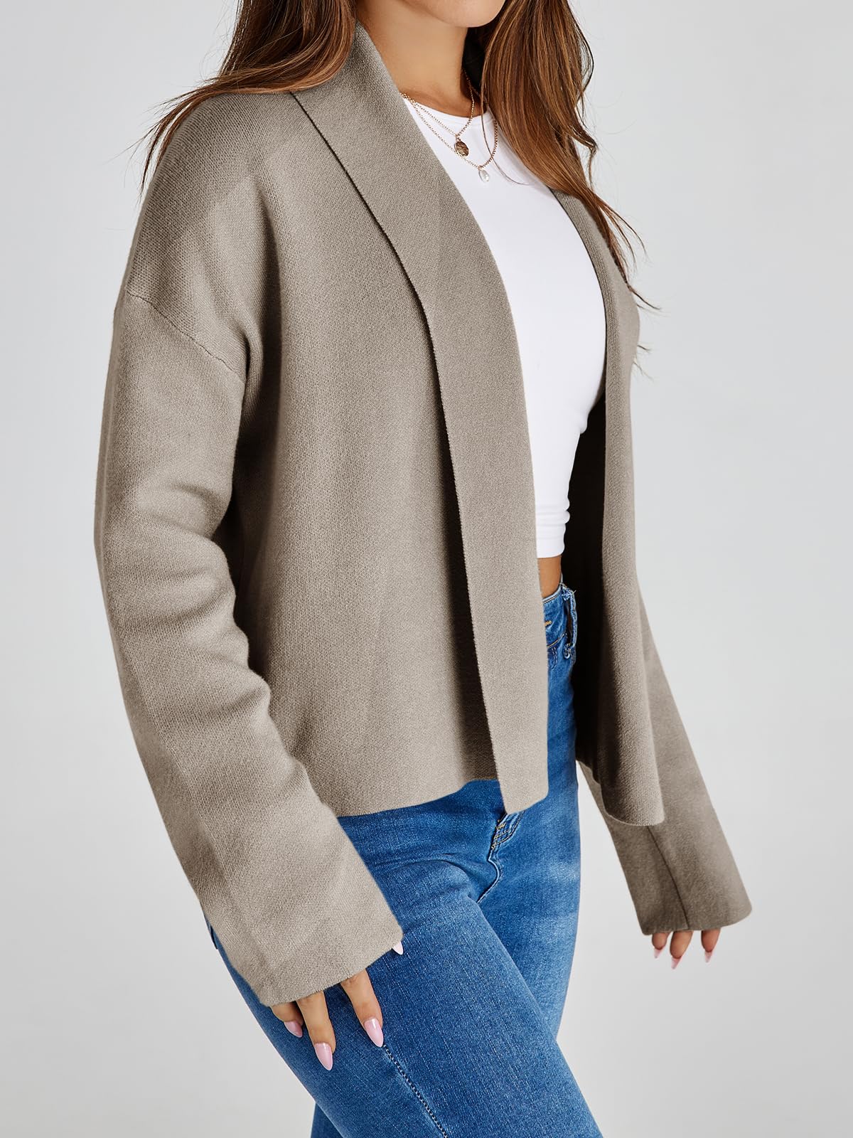 Saodimallsu Womens Cropped Cardigan Open Front Shawl 2026 Fall Trendy Long Sleeve Sweater Jacket