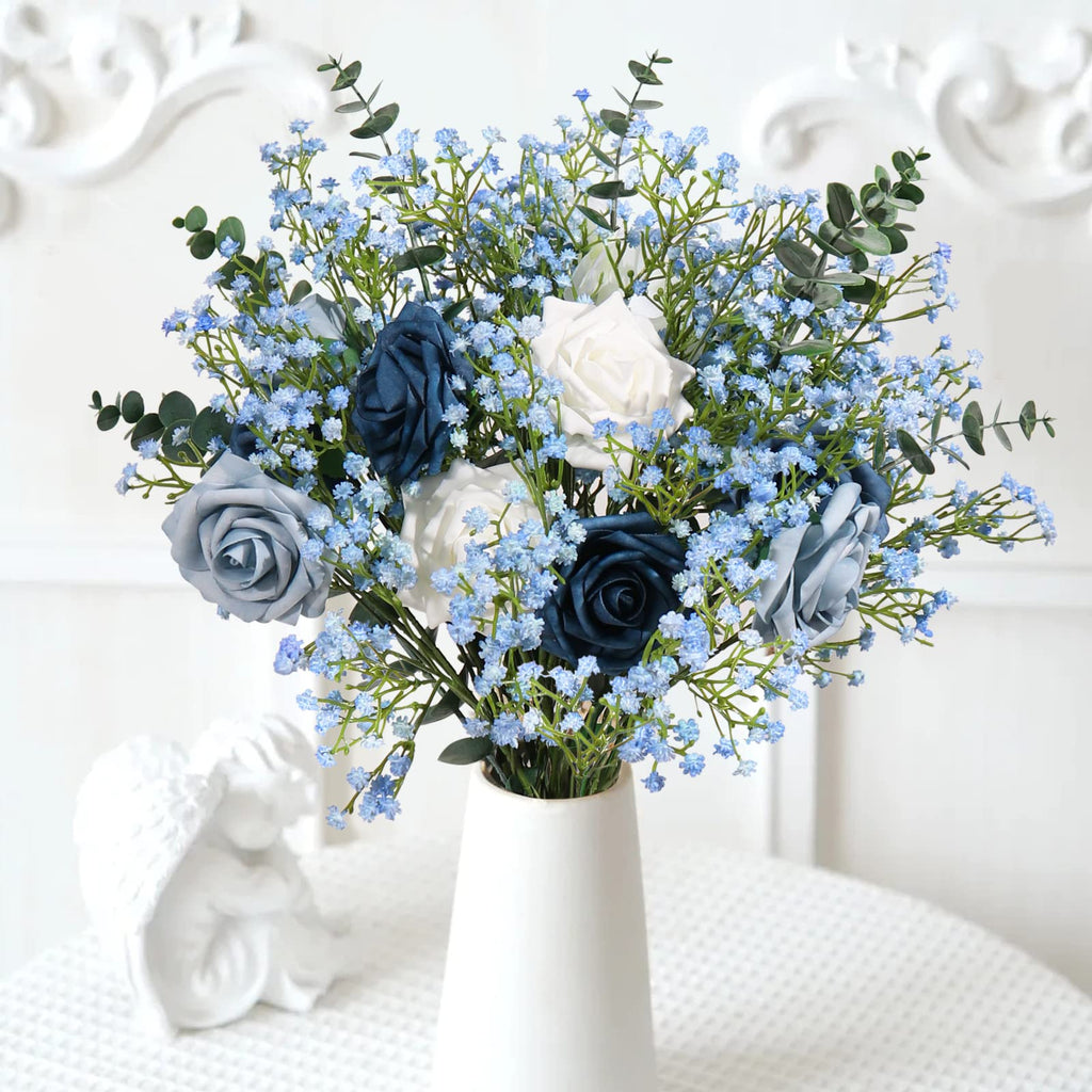 15 PCS Babys Breath Artificial Flowers Fake Babys Breath Flowers Artificial Bulk Blue Gypsophila Bouquets Real Touch Faux Flowers for Wedding Floral Arrangement Party Home Decoration