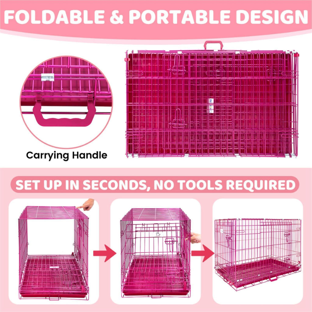 HOMEY PET 24" Gold Color Folding Design Dog Crate Puppy Ertra Small Breed Dog Kennels with Removable Floor Grid and Pull Out Tray, Dog Cage Copper Gold Finish