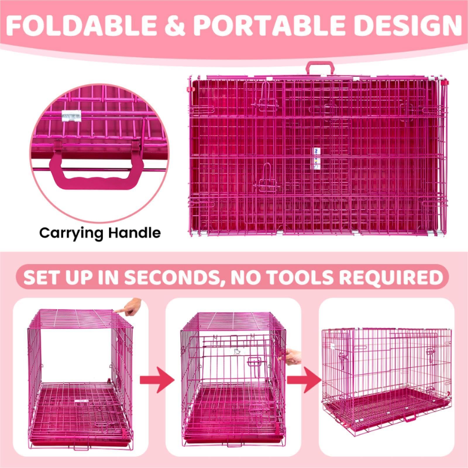 HOMEY PET 24" Gold Color Folding Design Dog Crate Puppy Ertra Small Breed Dog Kennels with Removable Floor Grid and Pull Out Tray, Dog Cage Copper Gold Finish