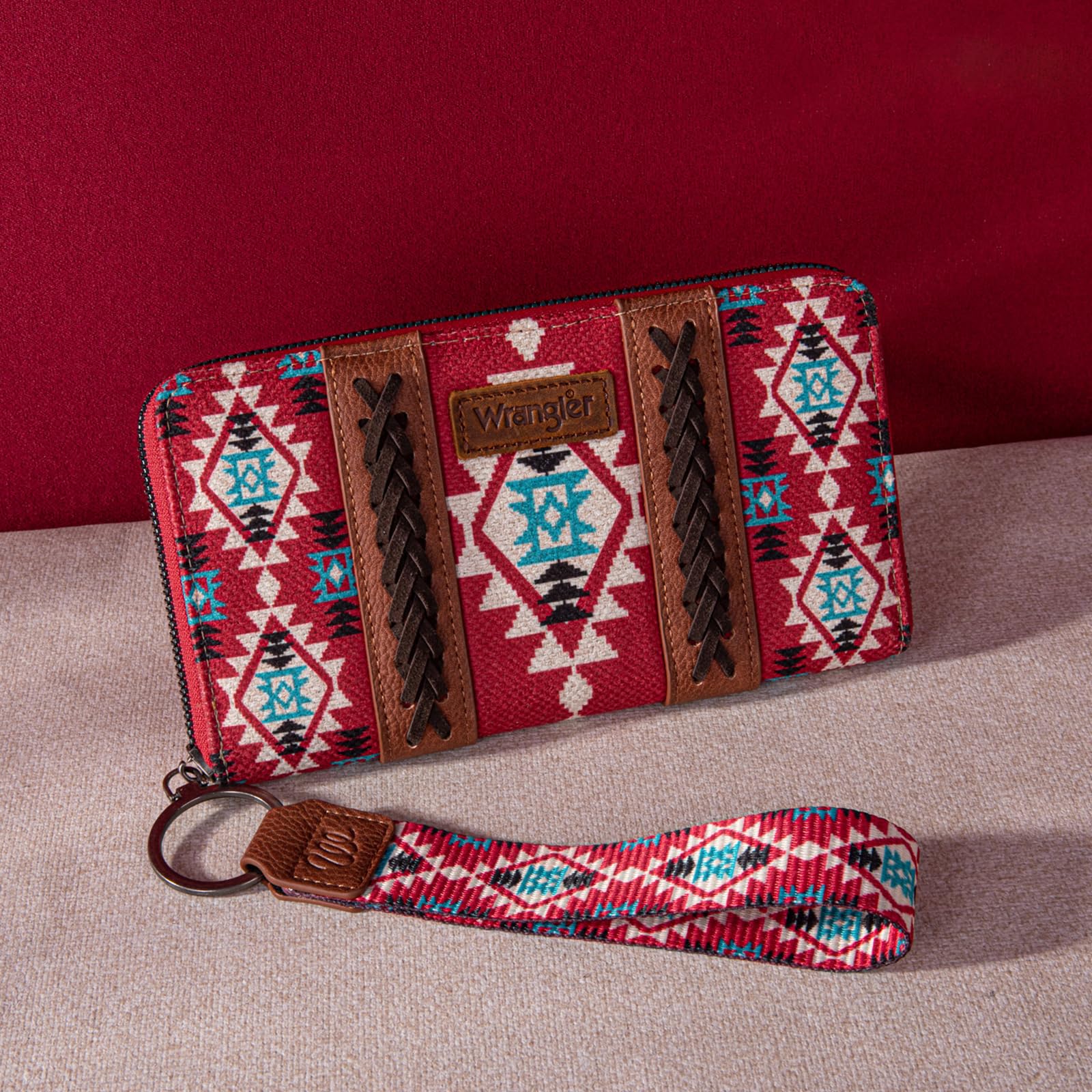 Wrangler Wallet Purse for Women Western Aztec Clutch Wristlet Wallet with Credit Card Holder