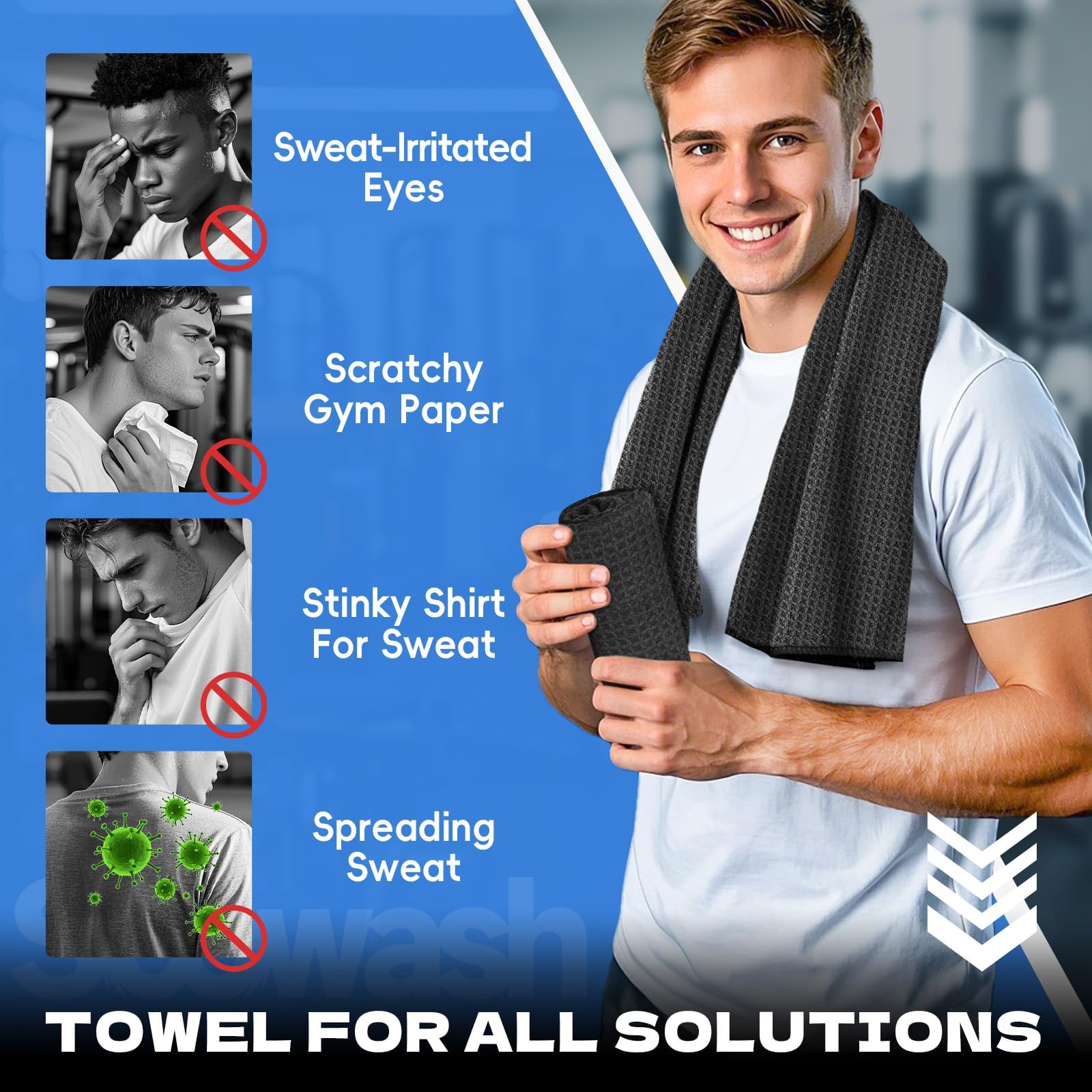 Microfiber Gym Towels for Showering Working Out Quick Dry Negative ions Large Middle Small Sizes Lightweight Gym Towel for Men Women Tennis Sports Towels for Body Hot Yoga Fitness Essentials