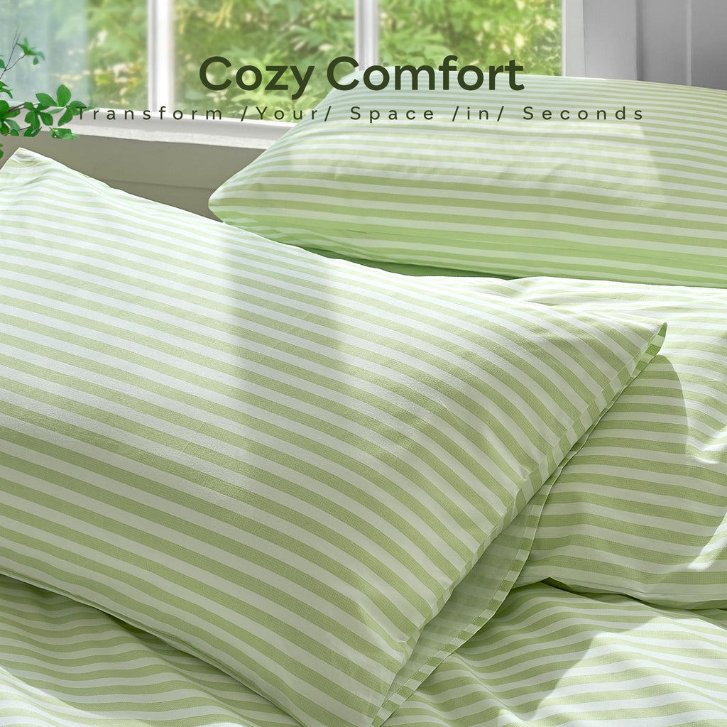 JELLYMONI Cotton Striped Pillowcases Set of 2, Sage Green, Standard | Soft breathable feel, Envelope closure, 400TC cotton, Machine washable, Gentle on skin