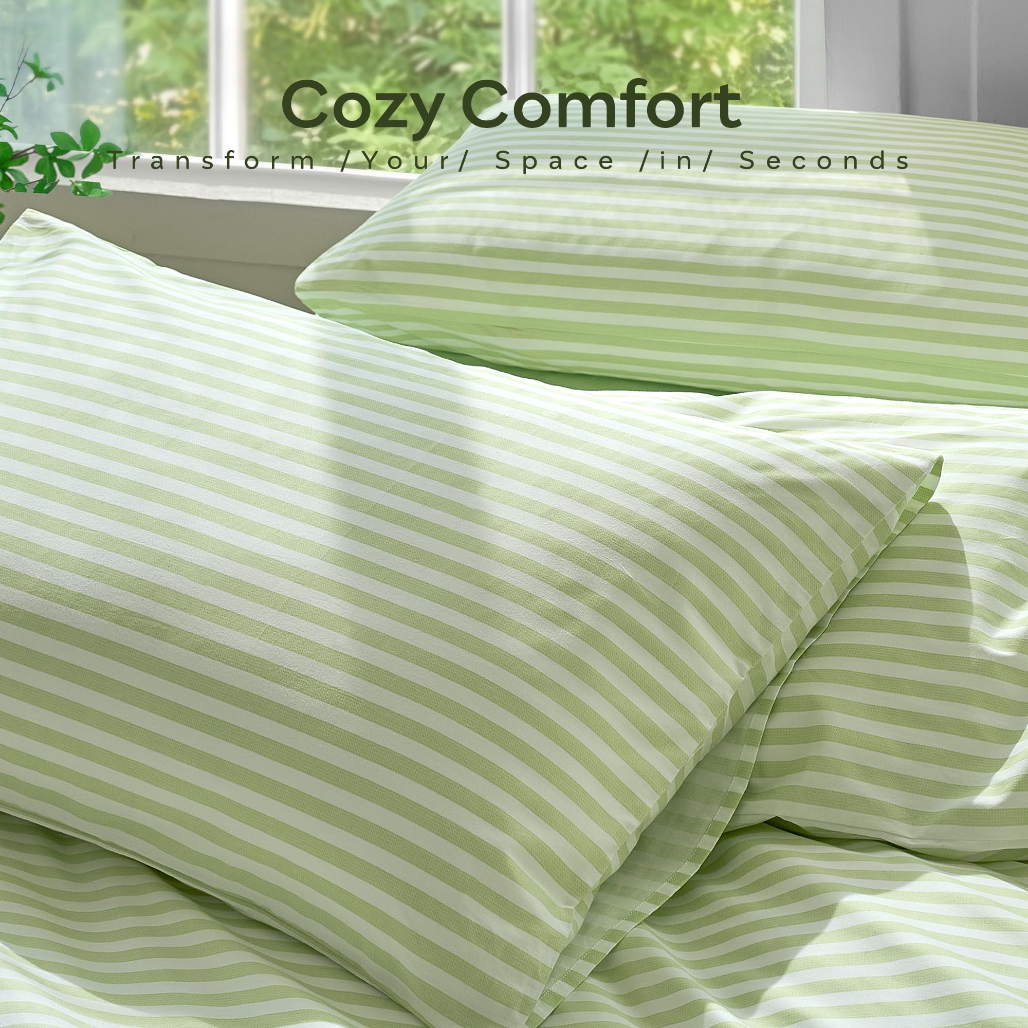 JELLYMONI Cotton Striped Pillowcases Set of 2, Sage Green, Standard | Soft breathable feel, Envelope closure, 400TC cotton, Machine washable, Gentle on skin