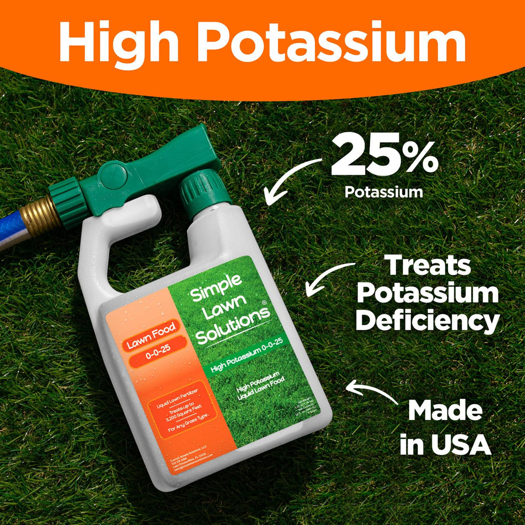 Simple Lawn Solutions - High Potassium Lawn Food Liquid Fertilizer 0-0-25 - Concentrated Spray - Turf Grass Vigor and Plant Hardiness - Summer and Fall - Any Grass Type (1 Gallon)