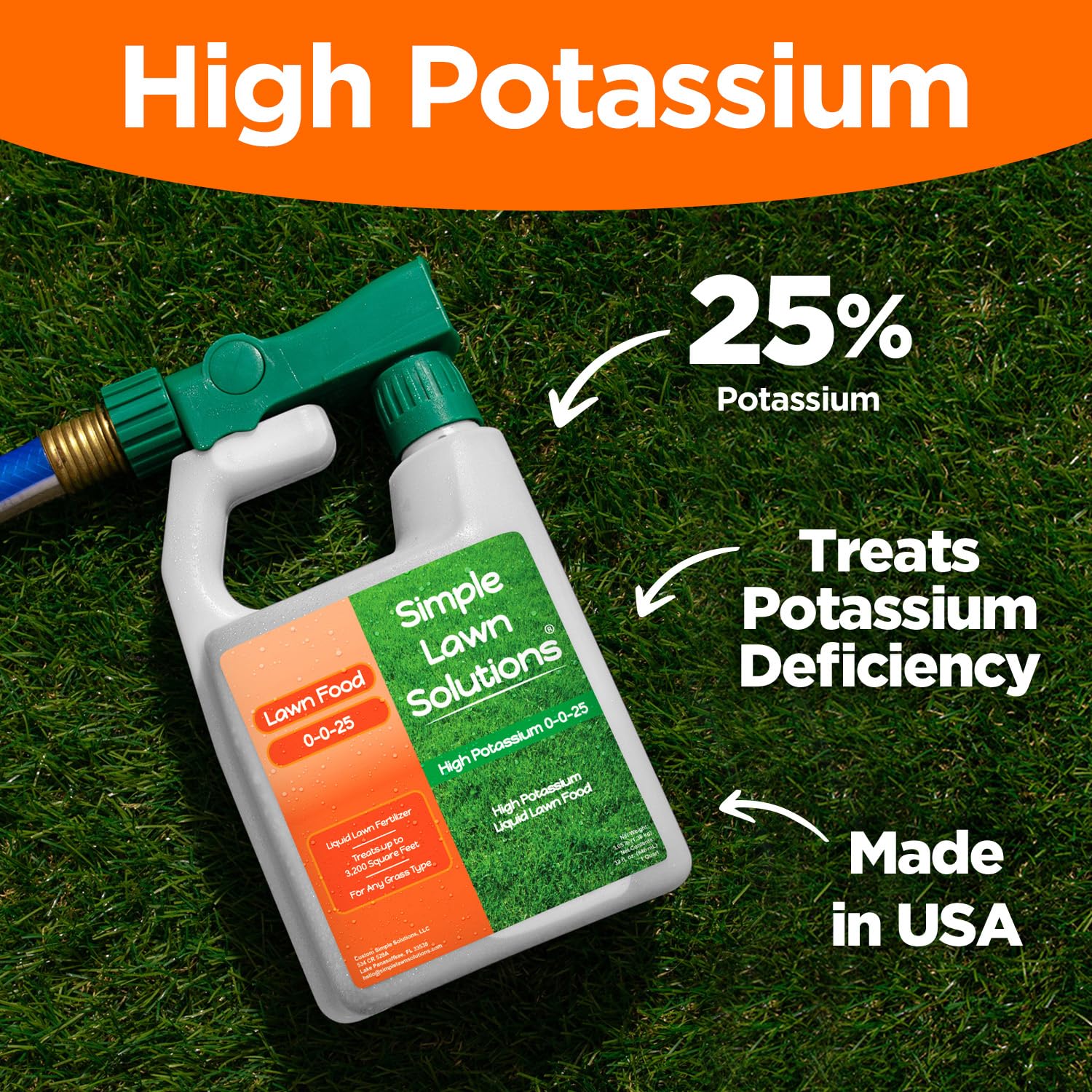 Simple Lawn Solutions - High Potassium Lawn Food Liquid Fertilizer 0-0-25 - Concentrated Spray - Turf Grass Vigor and Plant Hardiness - Summer and Fall - Any Grass Type (1 Gallon)