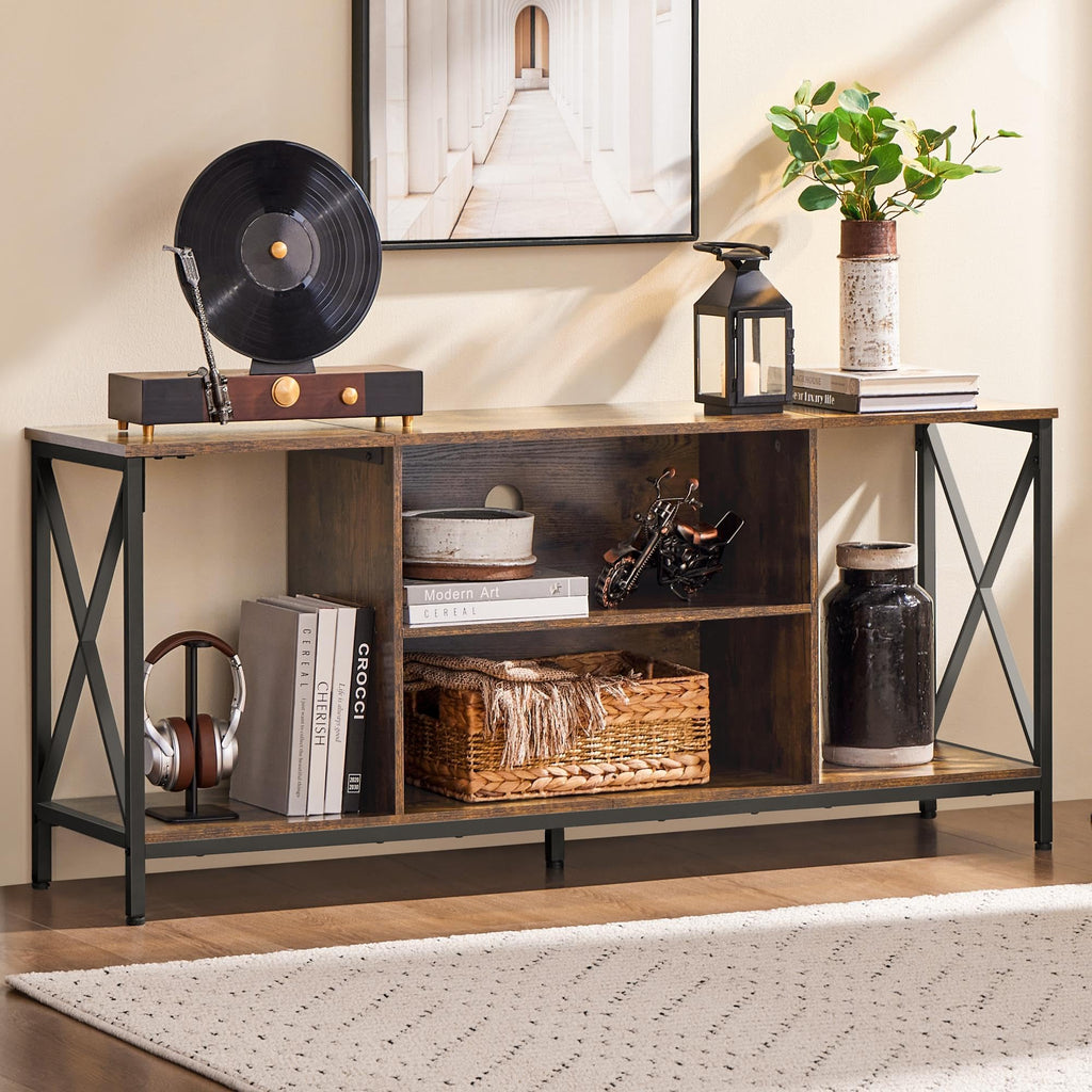 Yaheetech Industrial TV Stand for 55 Inch TV, Entertainment Center Media Console Table with Open Storage for Living Room, Wood Modern Furniture, Gray