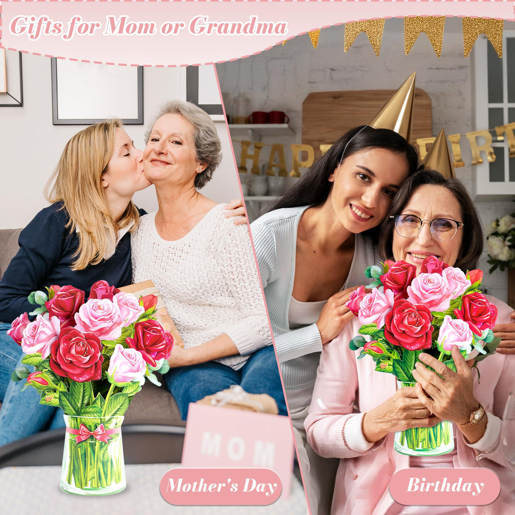 Airpark 3D Pop Up Paper Flowers Bouquet Card 12’‘ with Note & Envelope, Birthday Gifts, Get Well, Thank You, Greeting Cards for Women Mom Wife Friends, Daisies and Butterflies