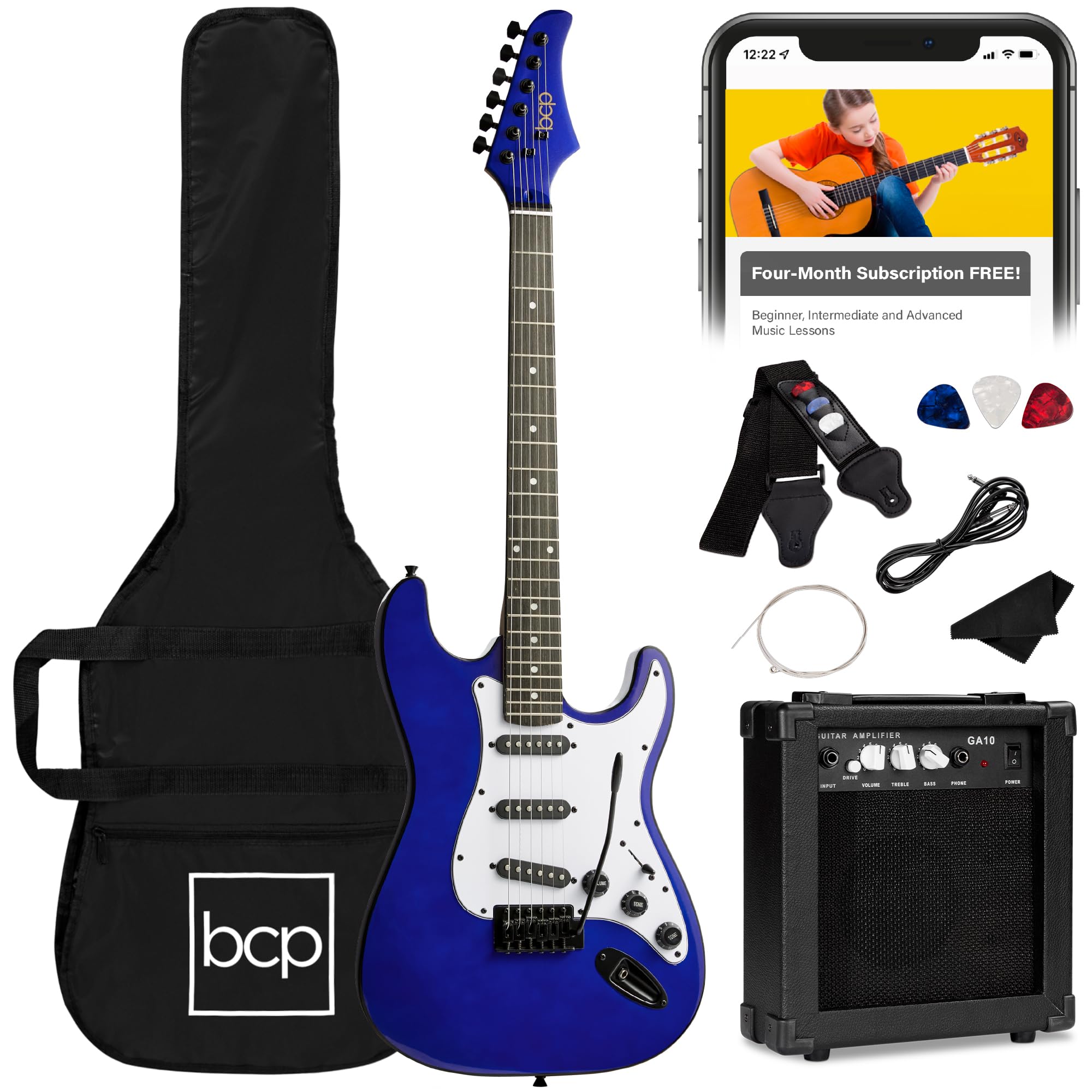 Best Choice Products 39in Full Size Beginner Electric Guitar Starter Kit w/Case, Strap, 10W Amp, Strings, Pick, Tremolo Bar - 3 Color Sunburst