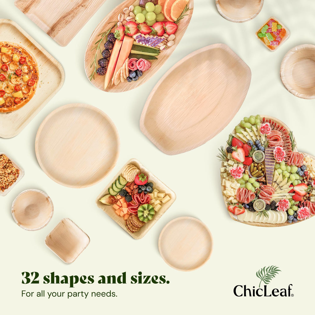 Chic Leaf Palm Leaf Plates - 4 in, 50 Pack, Compostable | Heavy-duty bamboo-style small plates - Use for appetizers & desserts at weddings, parties & picnics