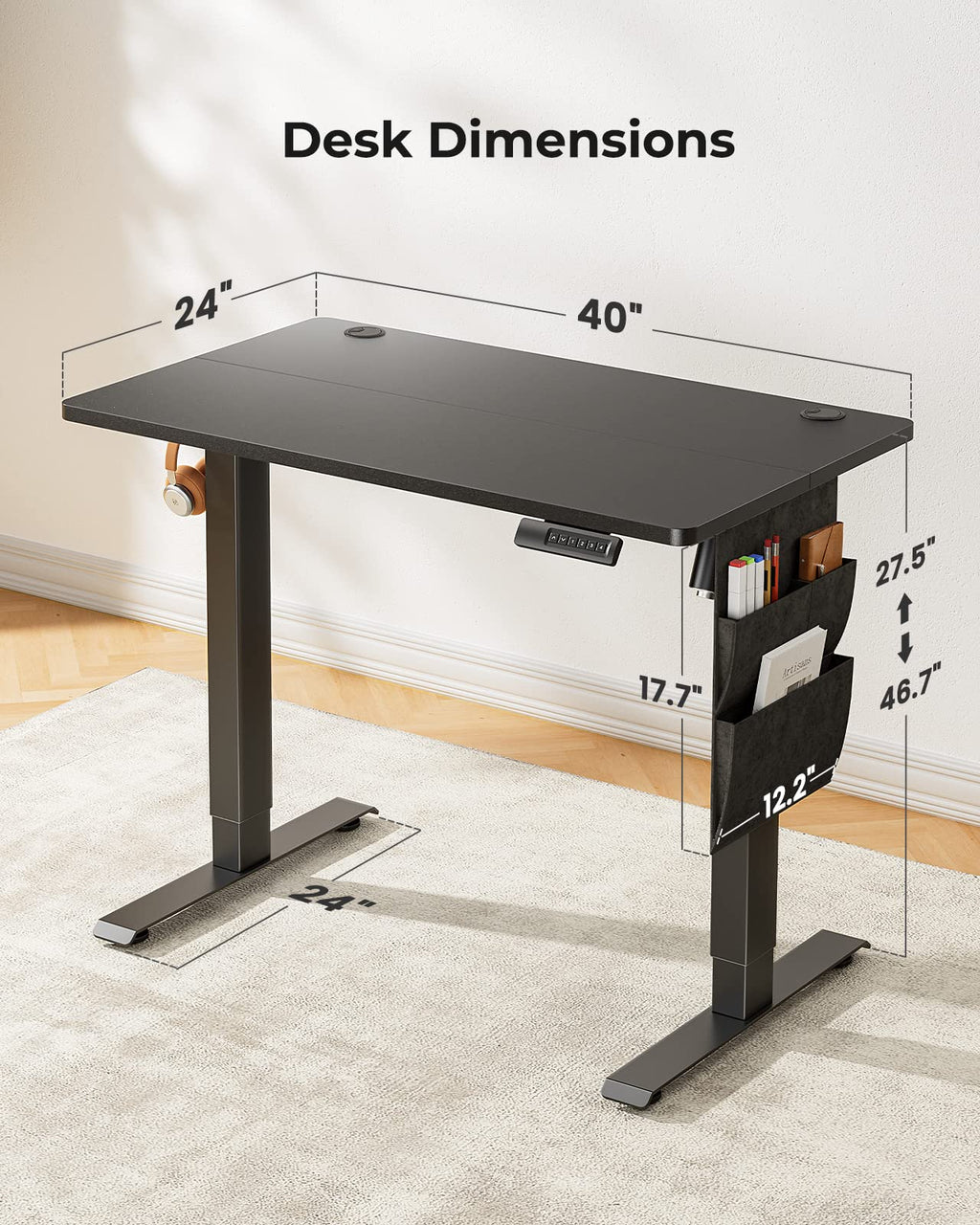 Marsail Standing Desk,Home Office Adjustable Heights Desk,Stand Up Desk,63x24 Inches Desktop Sit Stand Gaming Computer Desk for Study,Writing with 4 Memory Presets,Headphone Hook,Cable Organizer