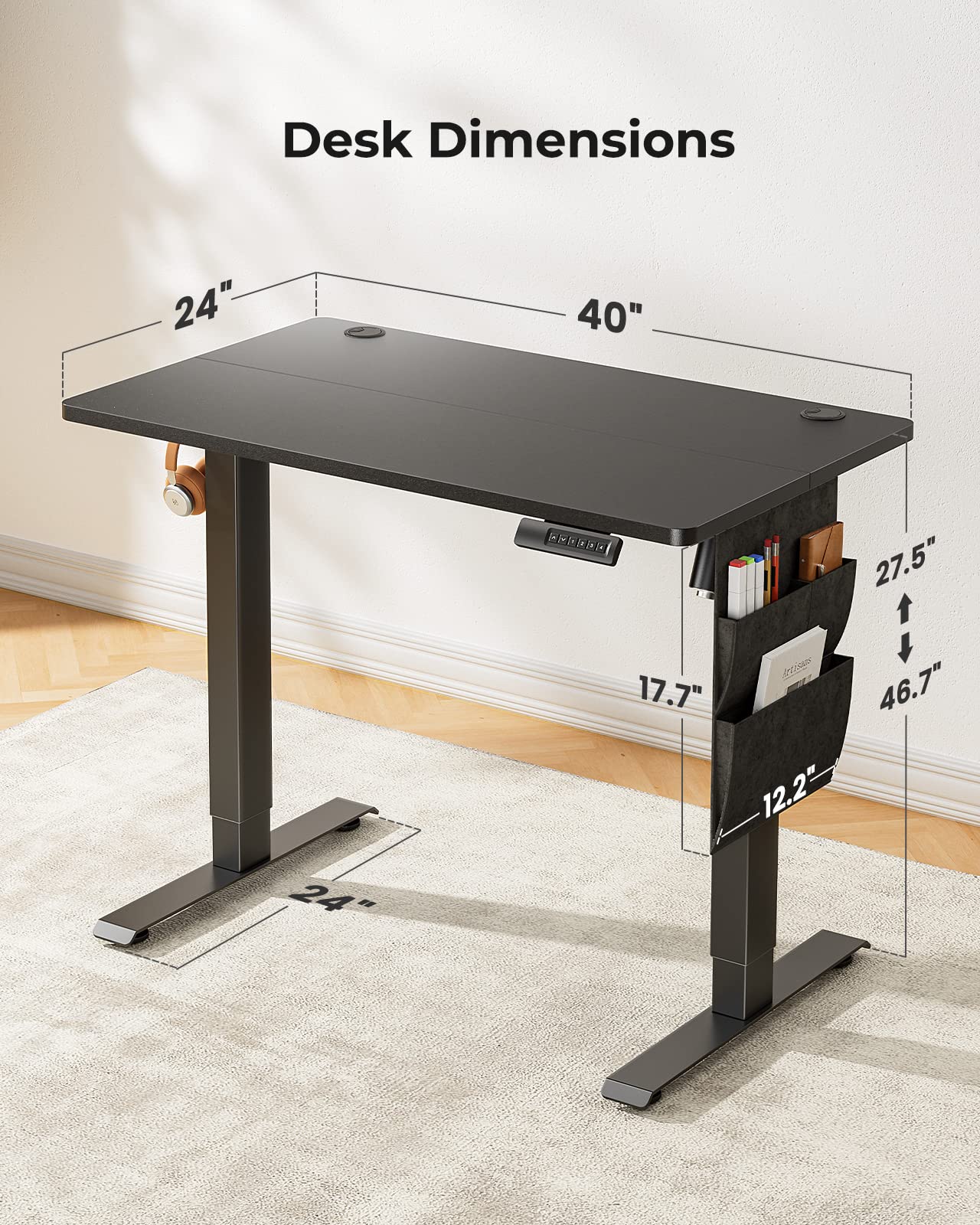 Marsail Standing Desk,Home Office Adjustable Heights Desk,Stand Up Desk,63x24 Inches Desktop Sit Stand Gaming Computer Desk for Study,Writing with 4 Memory Presets,Headphone Hook,Cable Organizer