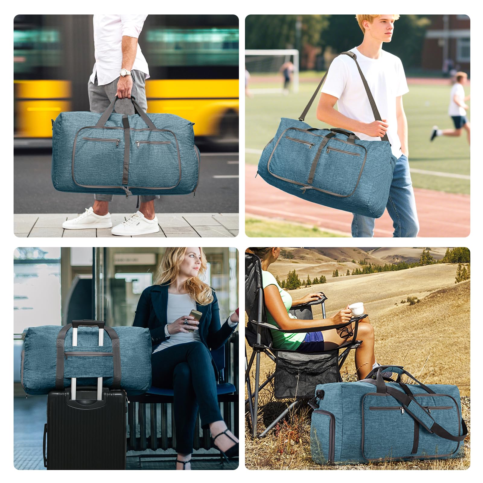 Vomgomfom 65L/85L/115L Foldable Travel Duffle Bag, Lightweight Checked Luggage with Shoe Compartment, Water-Resistant Weekender Overnight Bag for Men & Women