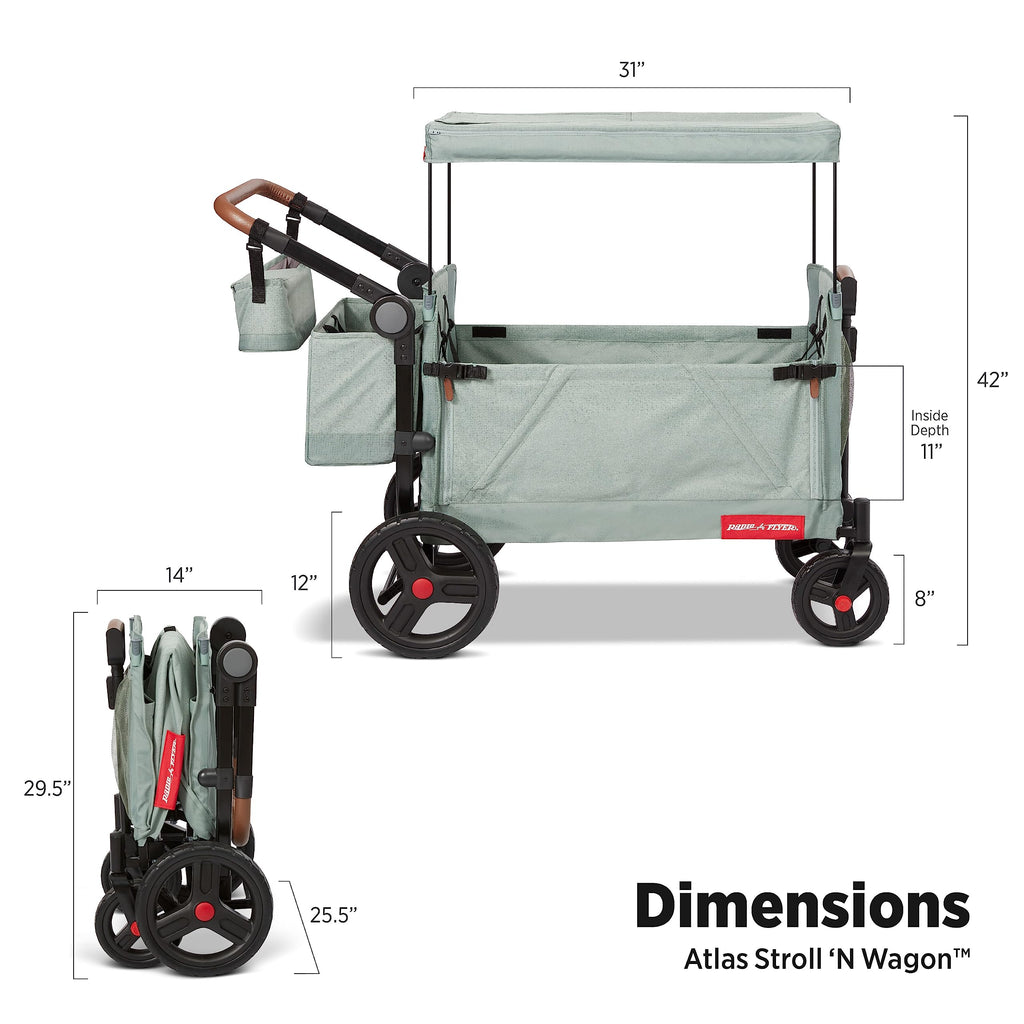 Radio Flyer Atlas Stroll 'N Wagon, Navy Blue, For Ages 1+, 3-in-1 Push or Pull Versatility, One-Hand Fold, UV Canopy, 5-Point Harnesses, Storage Capabilities, Rubber Wheels, Stroller Wagon for Kids