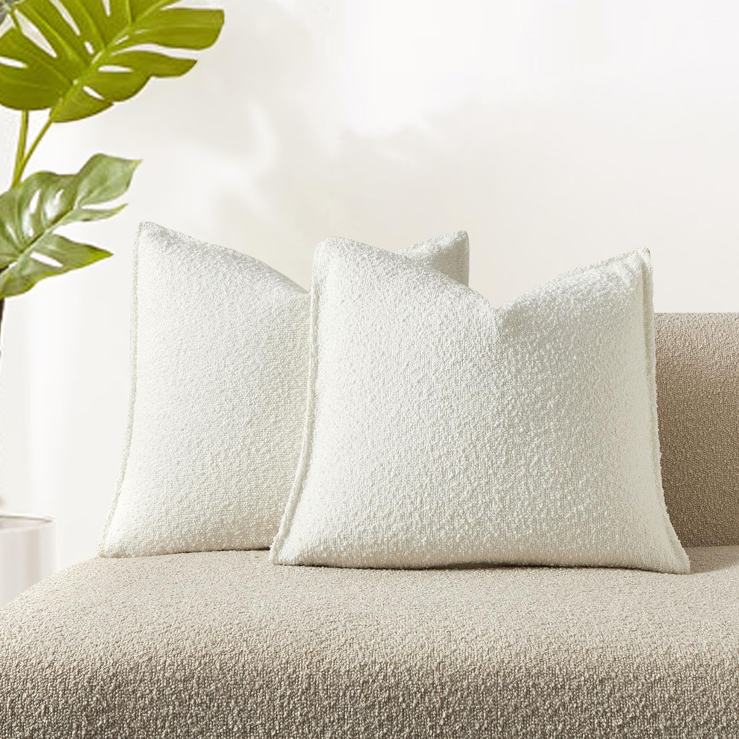 JUSPURBET Pillow Covers Set of 2 Decorative Throw Pillow Covers Case for Couch Sofa Bed Soft Boucle Textured Cushion Covers with Hidden Zipper for Home Decor Living Room 16x16,Beige