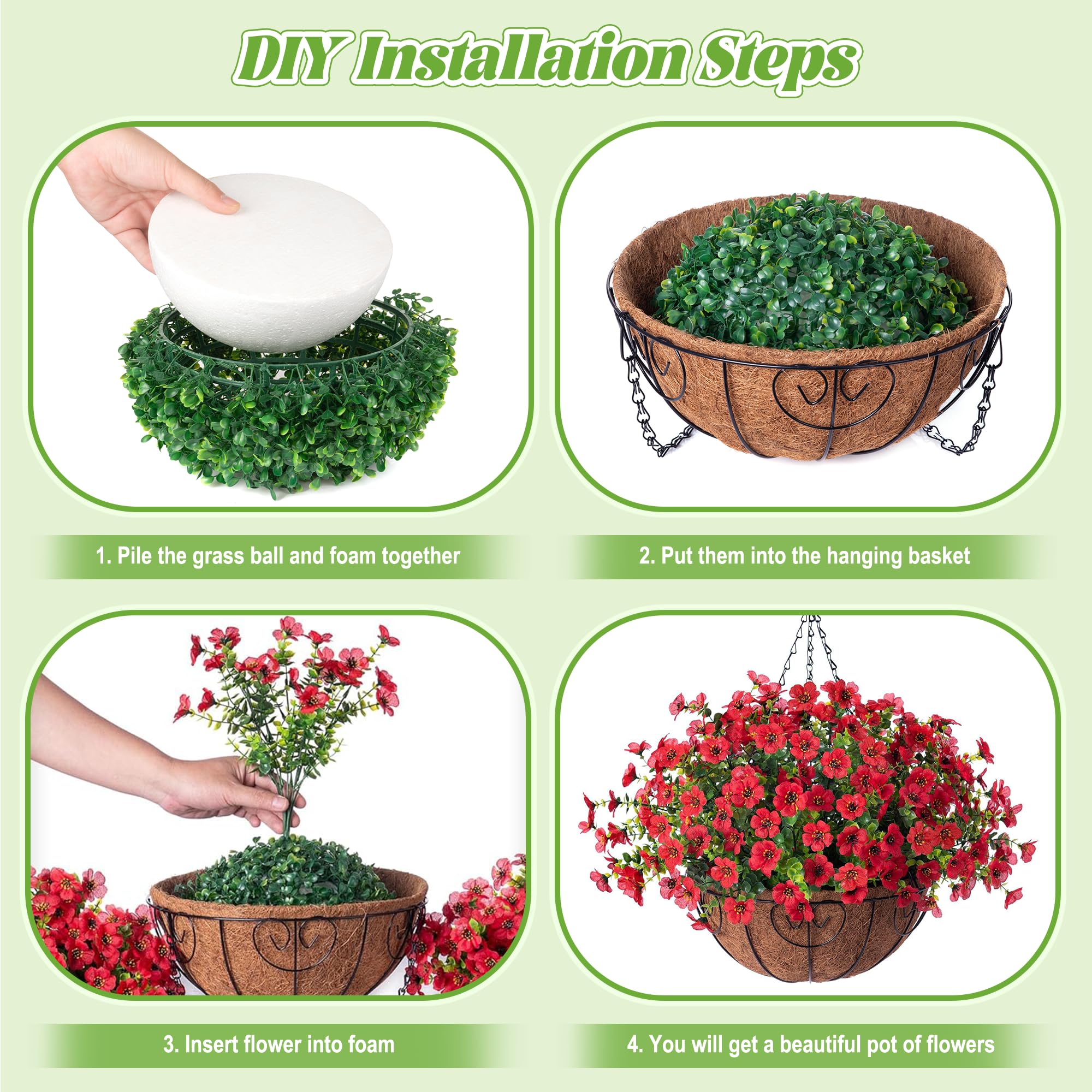 Ammyoo Artificial Faux Hanging Plants Flowers Basket for Spring Outdoor Decoration, Fake Silk Daisy UV Resistant Look Real with Eucalyptus Leaves Summer Outside Decor for Home Patio Garden