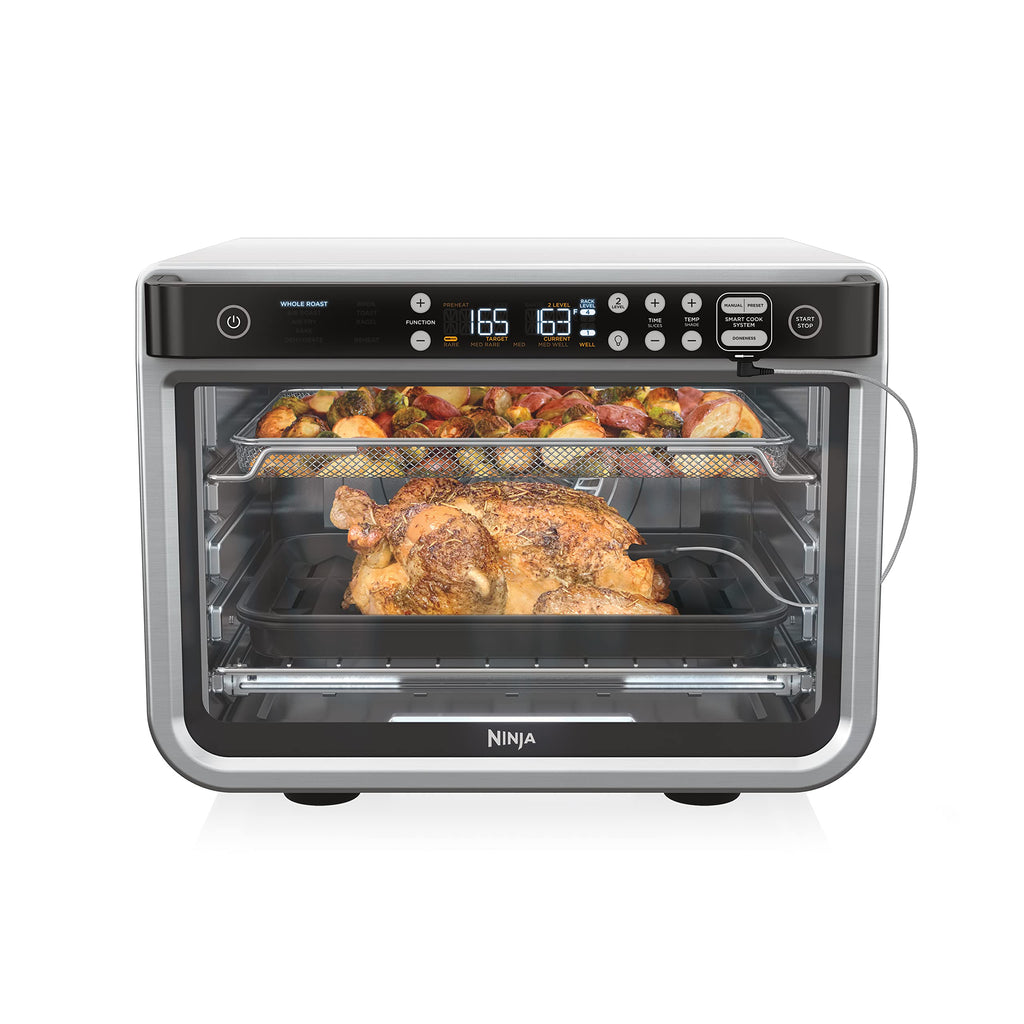 Ninja DT251 Foodi 10-in-1 Smart XL Air Fry Oven, Bake, Broil, Toast, Air Fry, Roast, Digital Toaster, Smart Thermometer, True Surround Convection up to 450°F, includes 6 trays & Recipe Guide, Silver