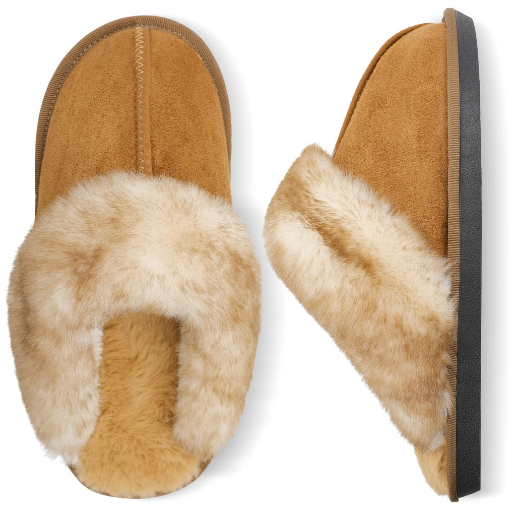 Besroad Winter Fuzzy House Slippers Sandals Plush Faux Fur Fluffy Flats Slippers Warm Slide Shoes for Women