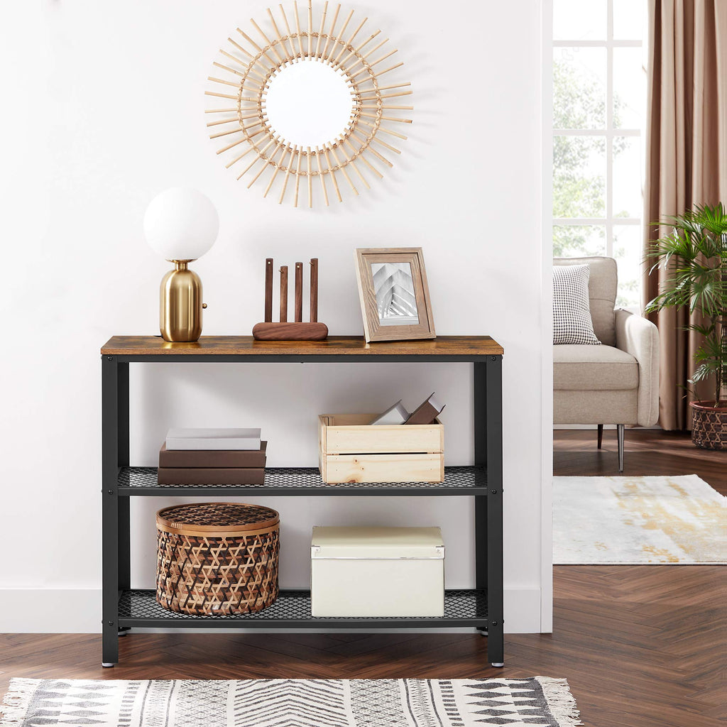 VASAGLE 40" Industrial Console Table, 3 Tier Entryway Table with Storage Shelf, Narrow Sofa Table for Living Room, Hallway, Entrance Hall, Corridor, Bedroom, Greige and Black ULNT081B02