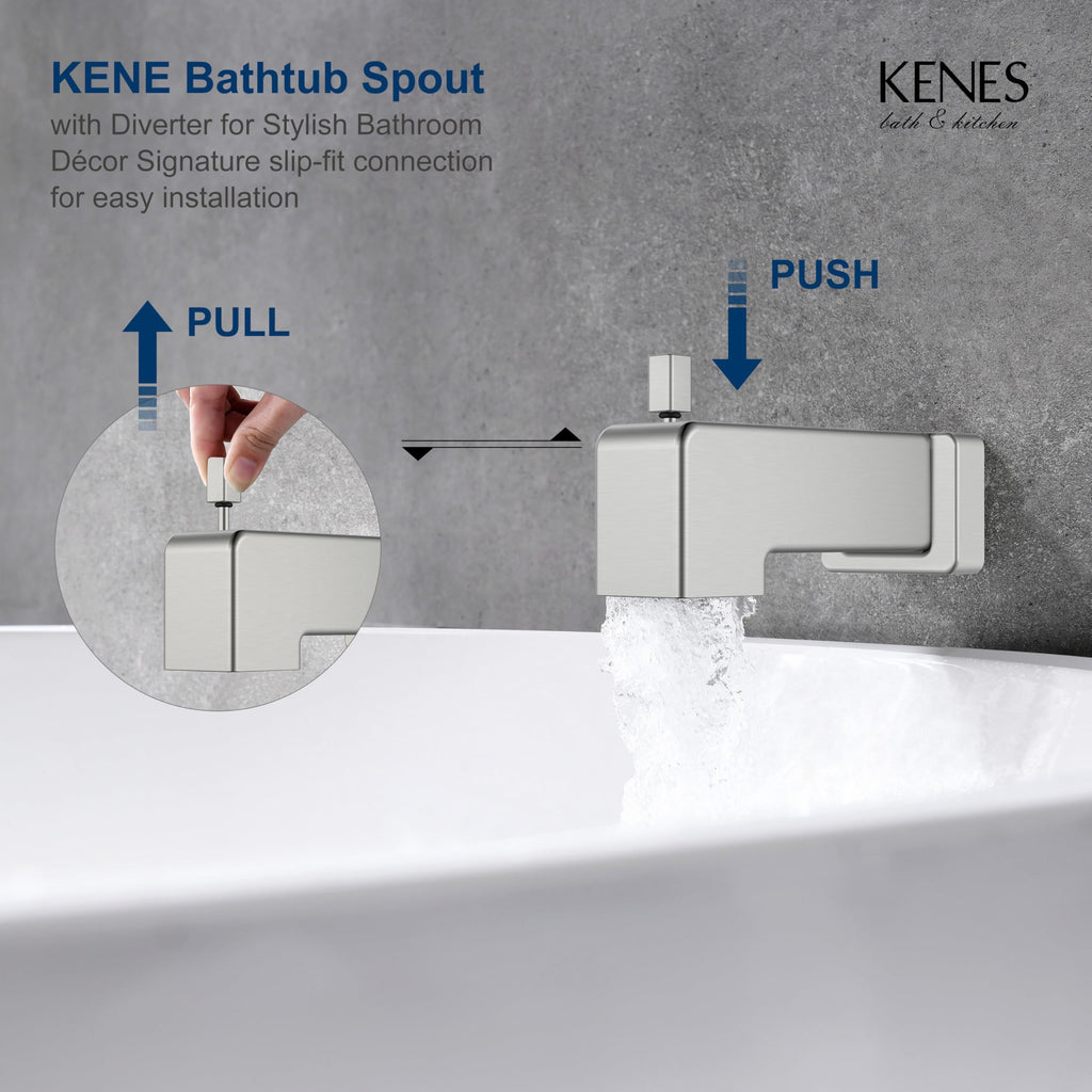 KENES Brushed Nickel 10-Inch Shower Head and Handle Set, Square Shower Faucet Set Bathroom Rainfall Shower System Wall Mount, KE-6024B (Shower Valve Included)
