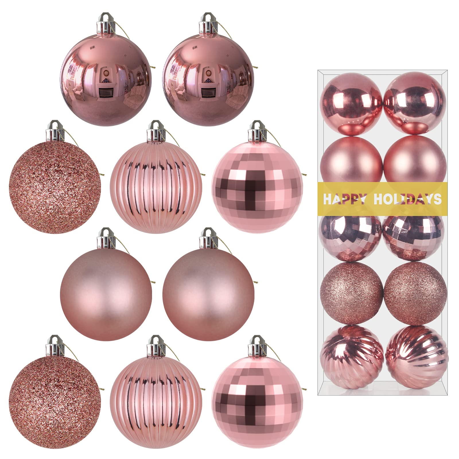 Bubblegun Pink 1.6" Small Christmas Balls Christmas Tree Decoration Ornaments Shatterproof Hanging Balls for Birthday Halloween Holiday Wedding Decorations Set of 12pcs