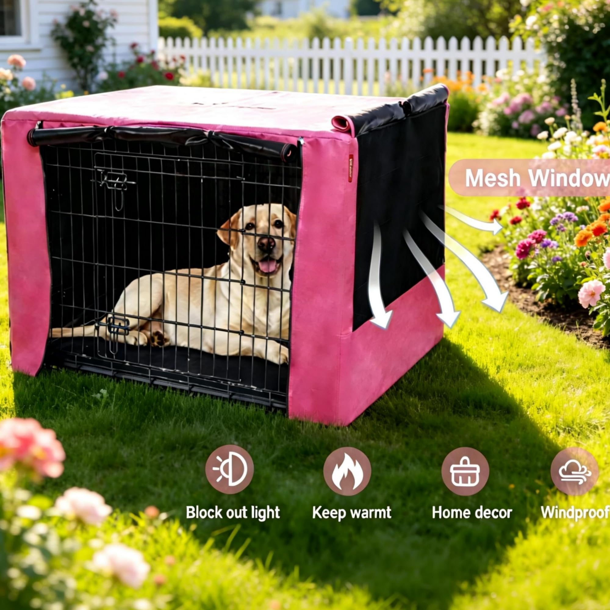 HiCaptain Dog Crate Cover 24.0" L x 18.0" W x 20.0" H with Breathable Mesh, Durable Heavy Duty Kennel Cover, Dual Zippered Panels, Windproof Waterproof UV-Resistant(Beige)