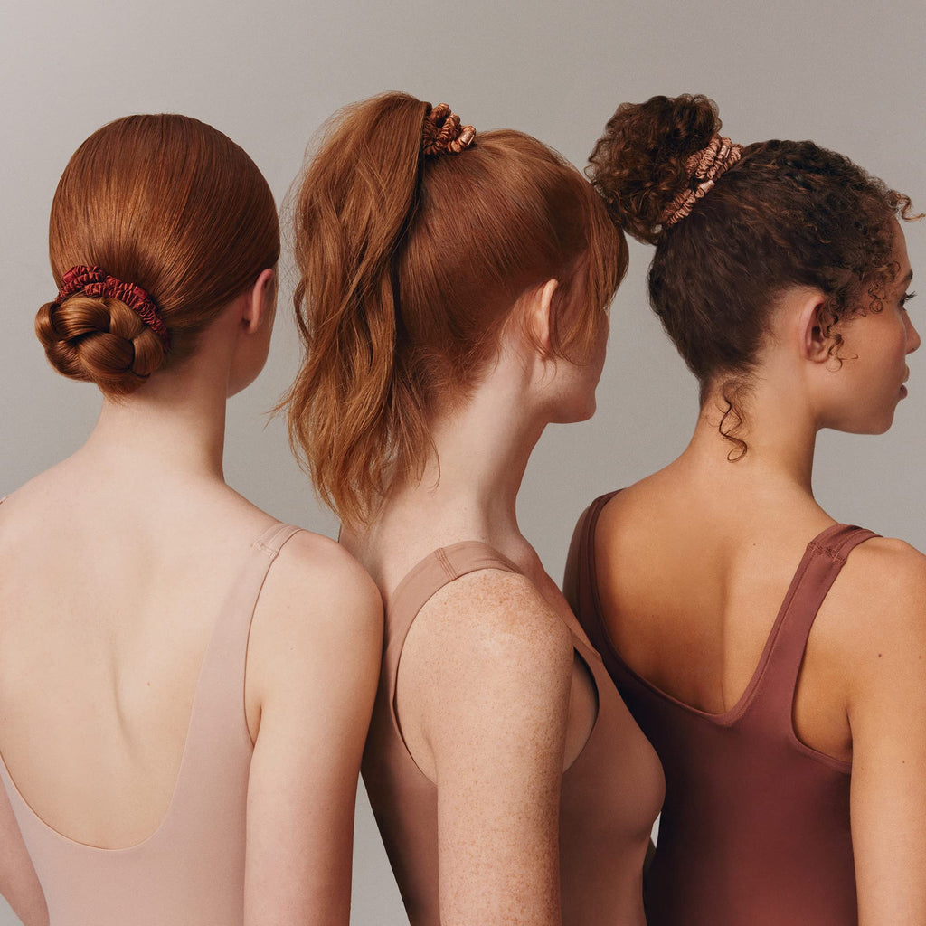 Slip Silk Hair Ties — Skinny Silk Auburn Scrunchies, No Damage, No Crease, Anti-Breakage |100% Mulberry Silk | All Hair Types | Made with Proprietary Slipsilk™ | Set of 4