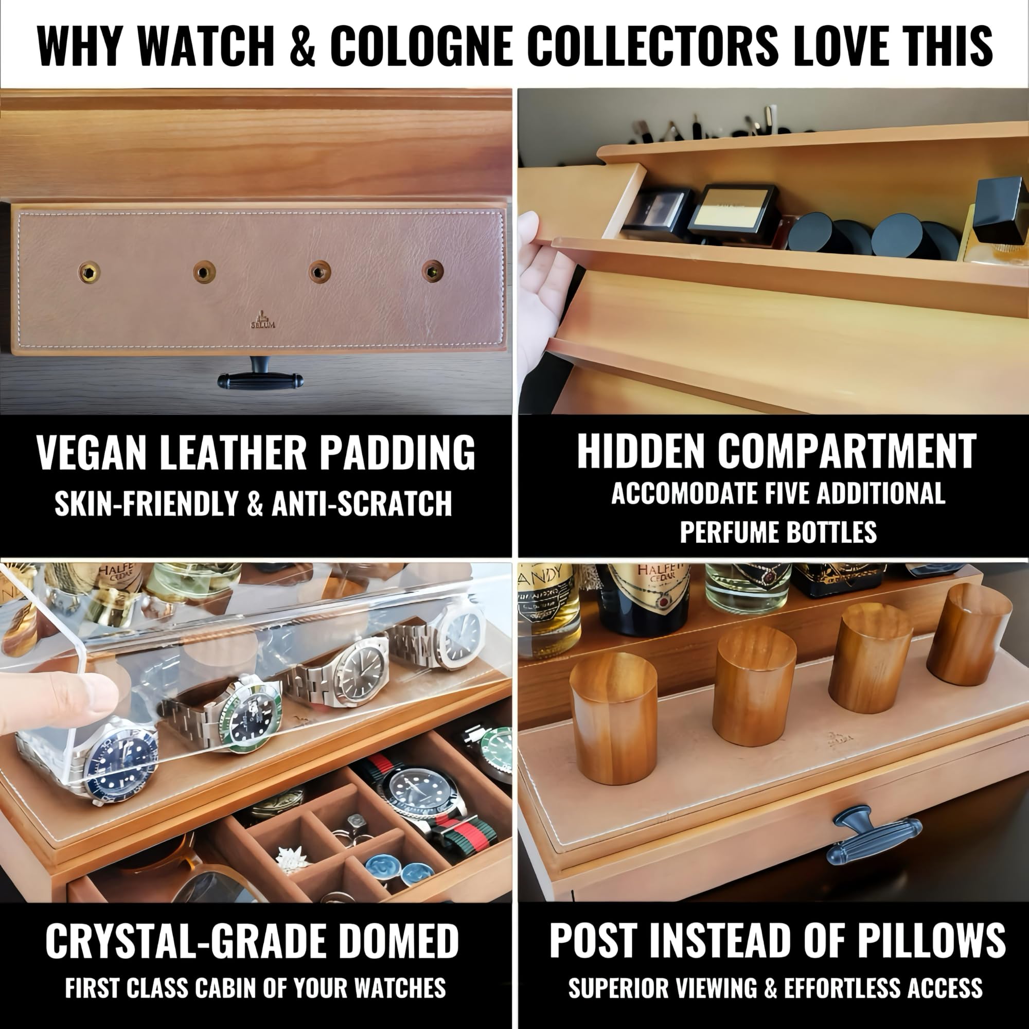Wooden Cologne Organizer for Men 3 Tier | Black Perfume Holder Shelf for Dresser | High Grade Velvet Lining and Stylish Gift Box | Uncluttered Design Perfume Display Stand