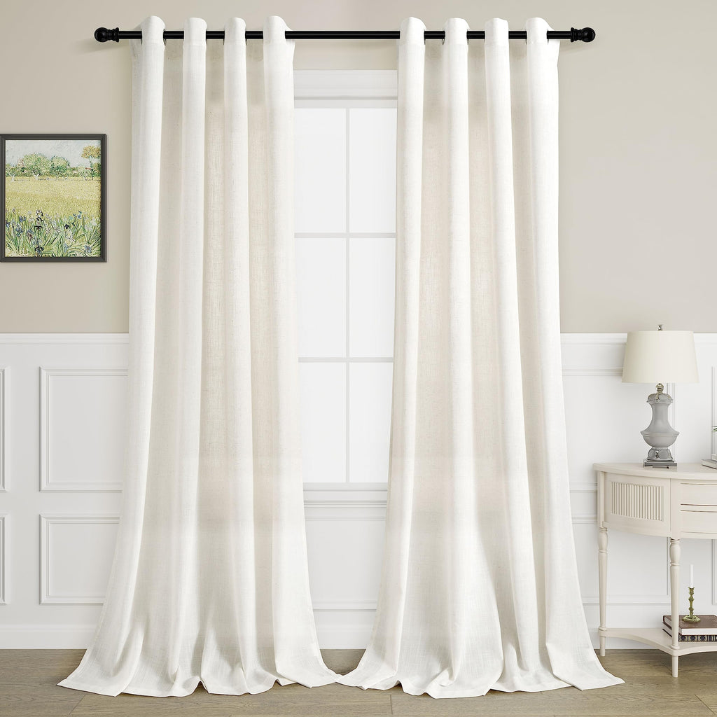 Aersas Black Bedroom Linen Curtains 63 Inch Length 2 Panel Privacy Energy Efficient Semi Sheer Black Linen Drapes for Living Room Modern Farmhouse Grommet Window Curtain for Nursery Office 52x63