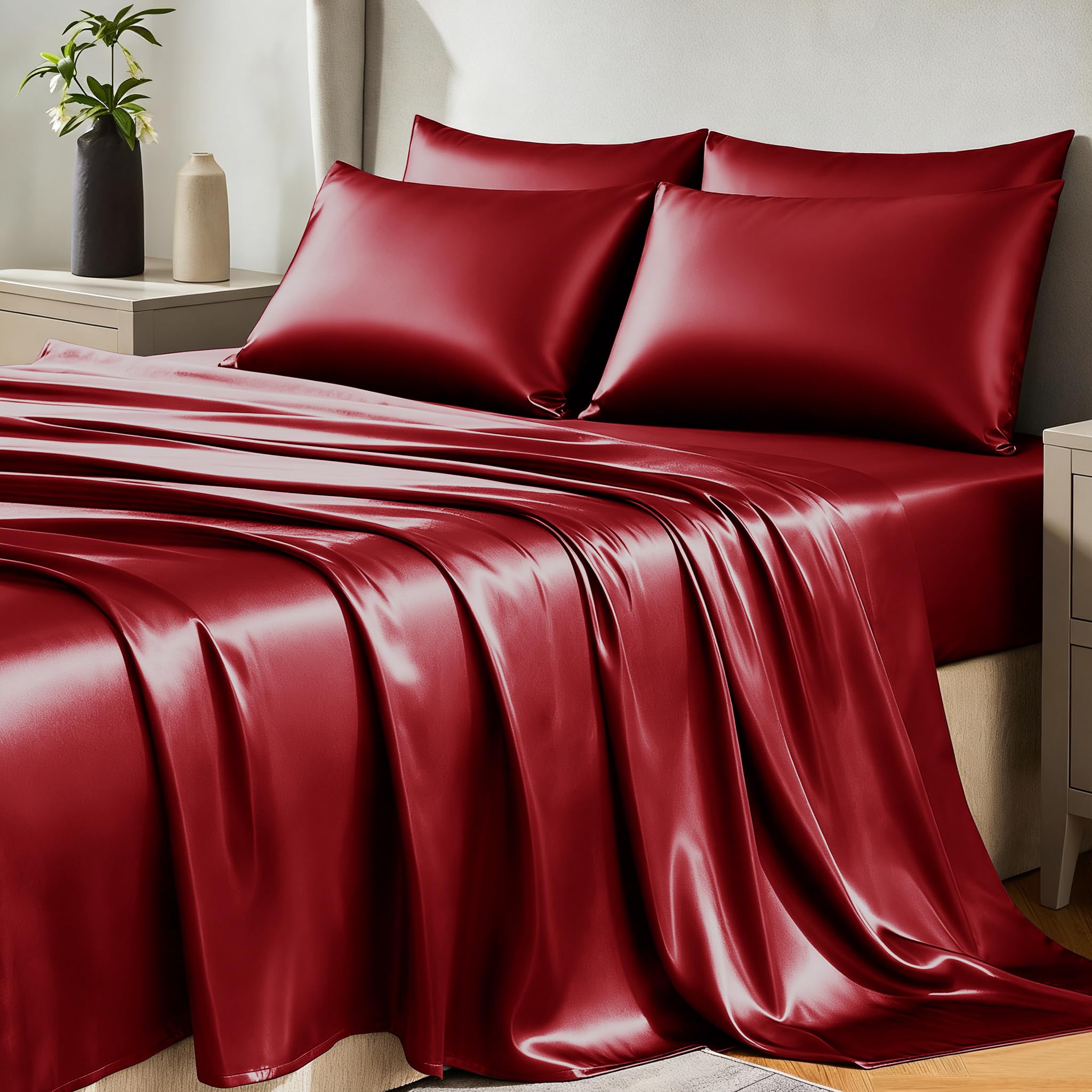 CozyLux Satin Sheets Twin Sheet Set - Silky Soft Bedding Similar to Silk, 3 Piece Sheets for Hair and Skin, Deep Pocket with All-Around Elastic, Home Decor for Bedroom, Black