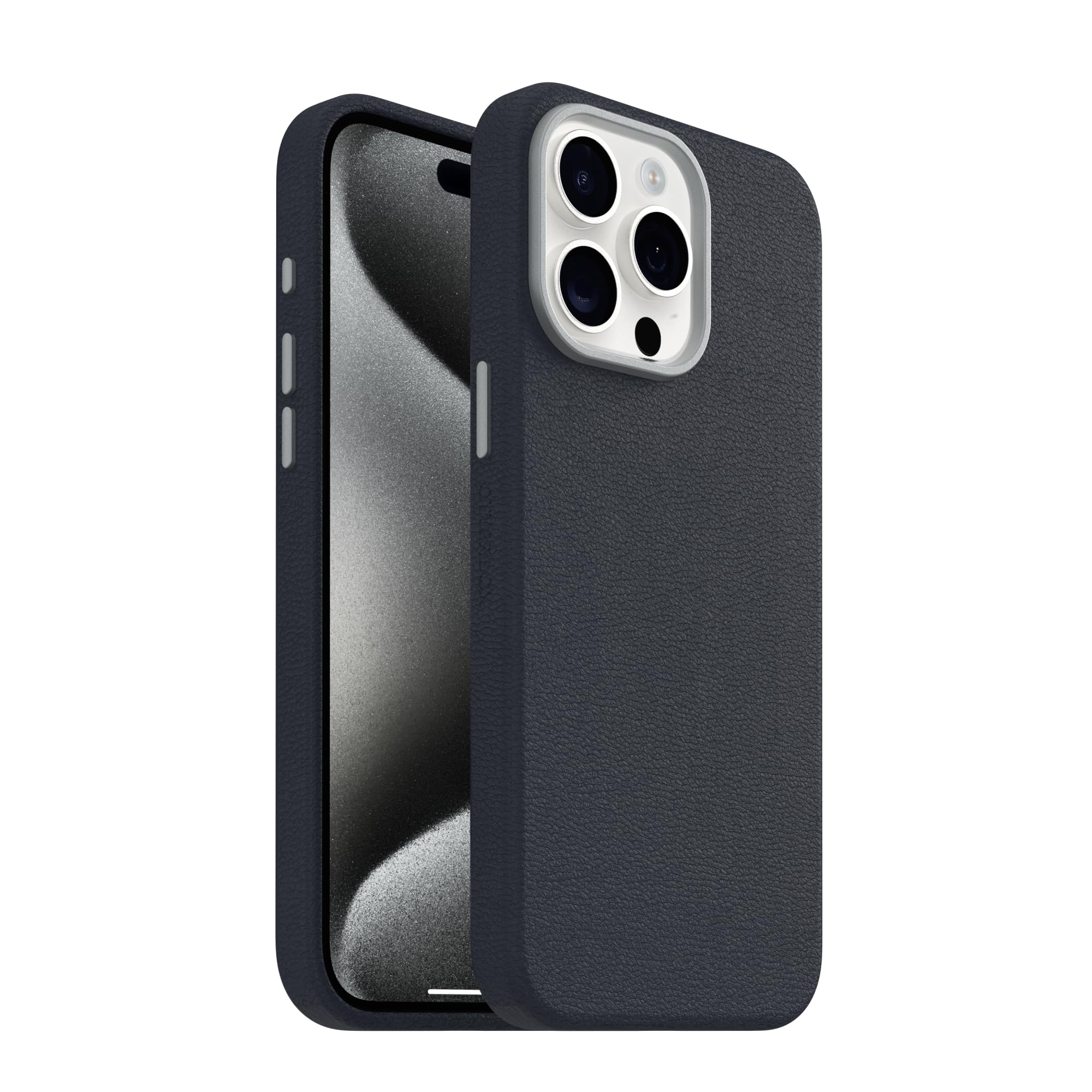 OtterBox iPhone 15 Symmetry Series Cactus Leather for MagSafe - Noir ASH (Black), Slim, Premium, Protective iPhone Case