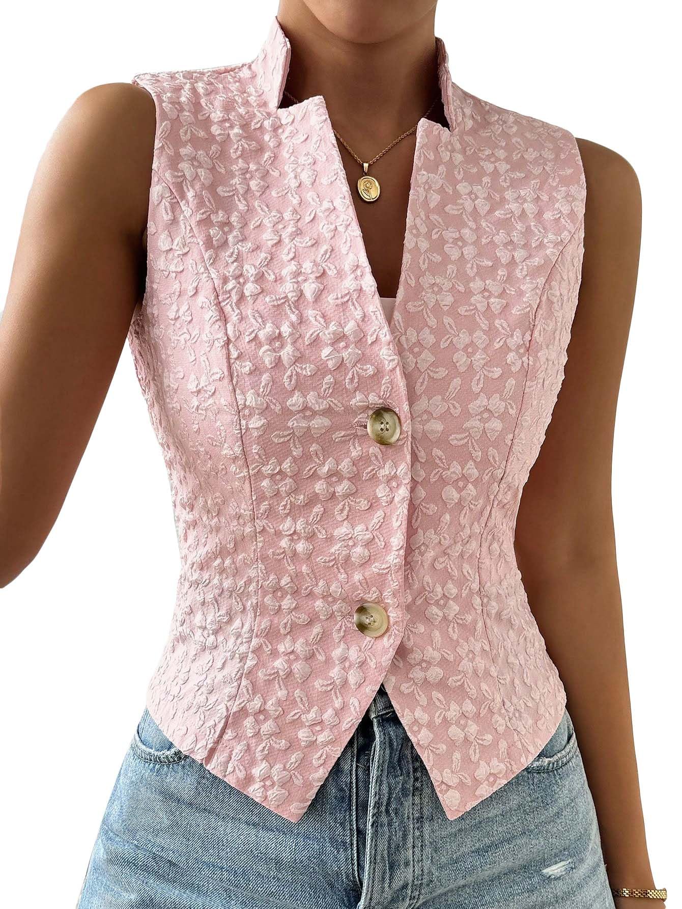 Mina Self Women's 2026 Summer Lightweight Knit Vest Top - Breathable Stretchy Floral Trendy Casual Work Office Slim Waistcoat